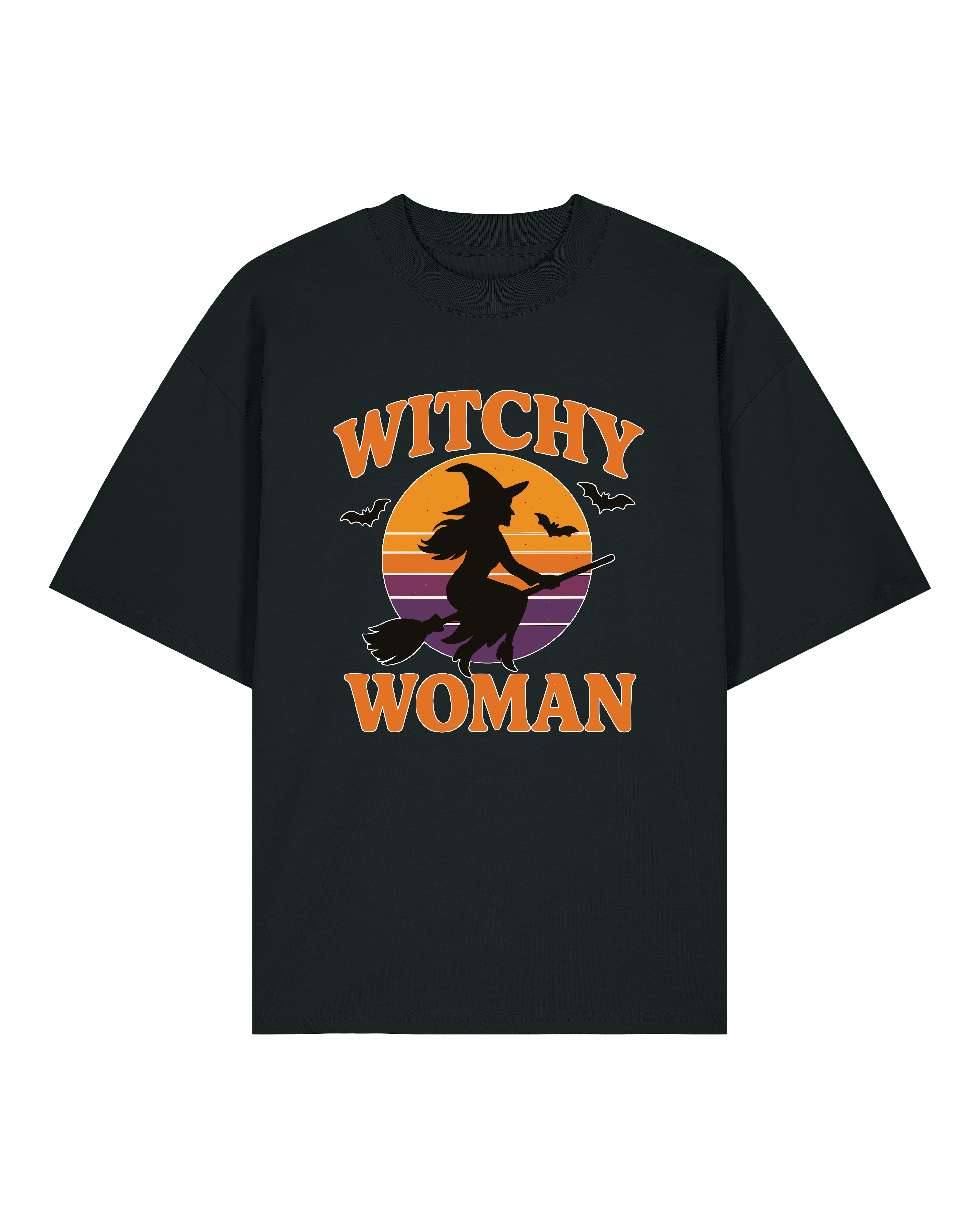 Oversized Hexe T-Shirt schwarz – Halloween Damen Shirt im Retro-Look – Witchy Woman Design – spooky & stylisch