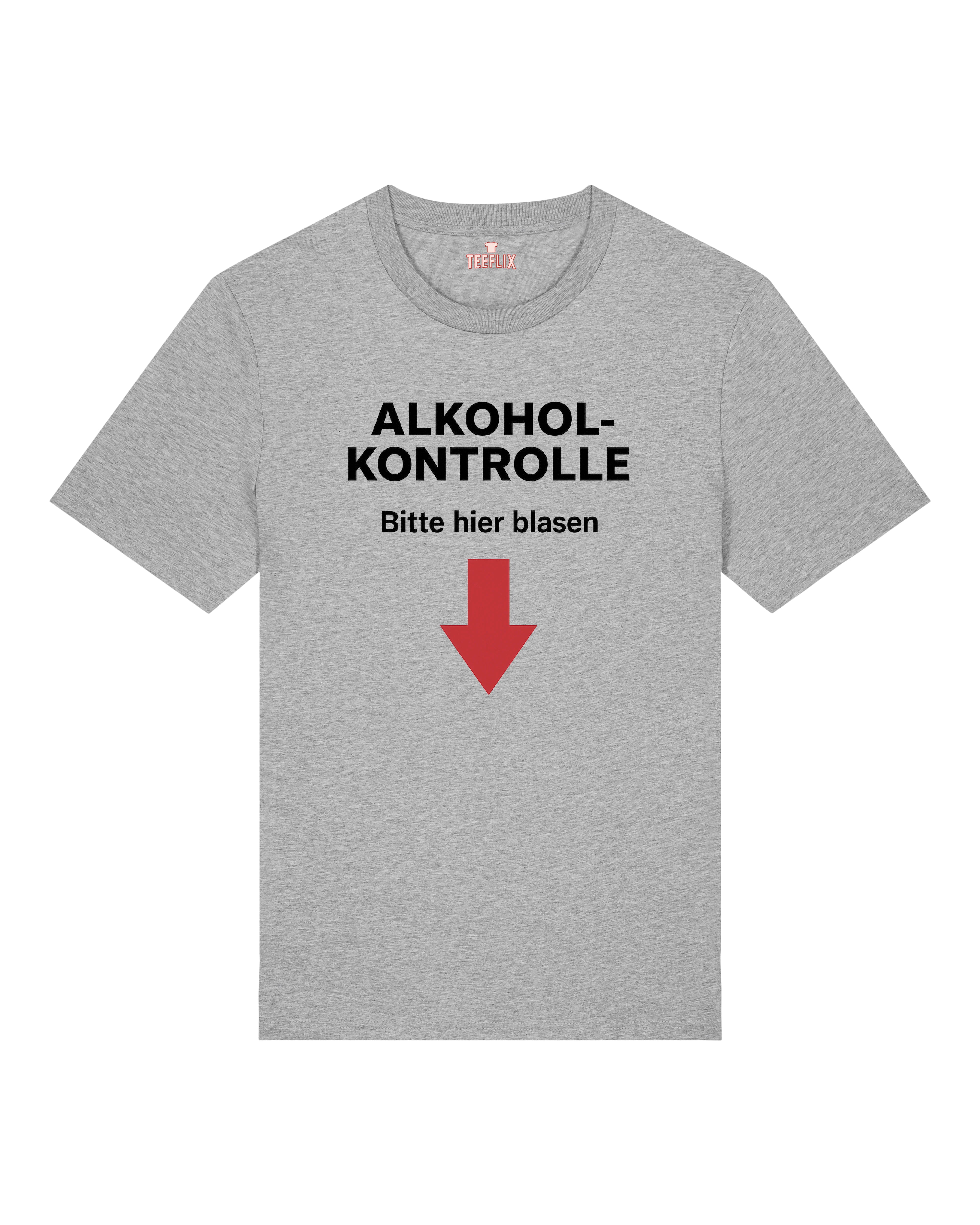 Graues Funshirt mit doppeldeutigem Text und großem Pfeil – ideal für Stammtisch und Junggesellenabschied.