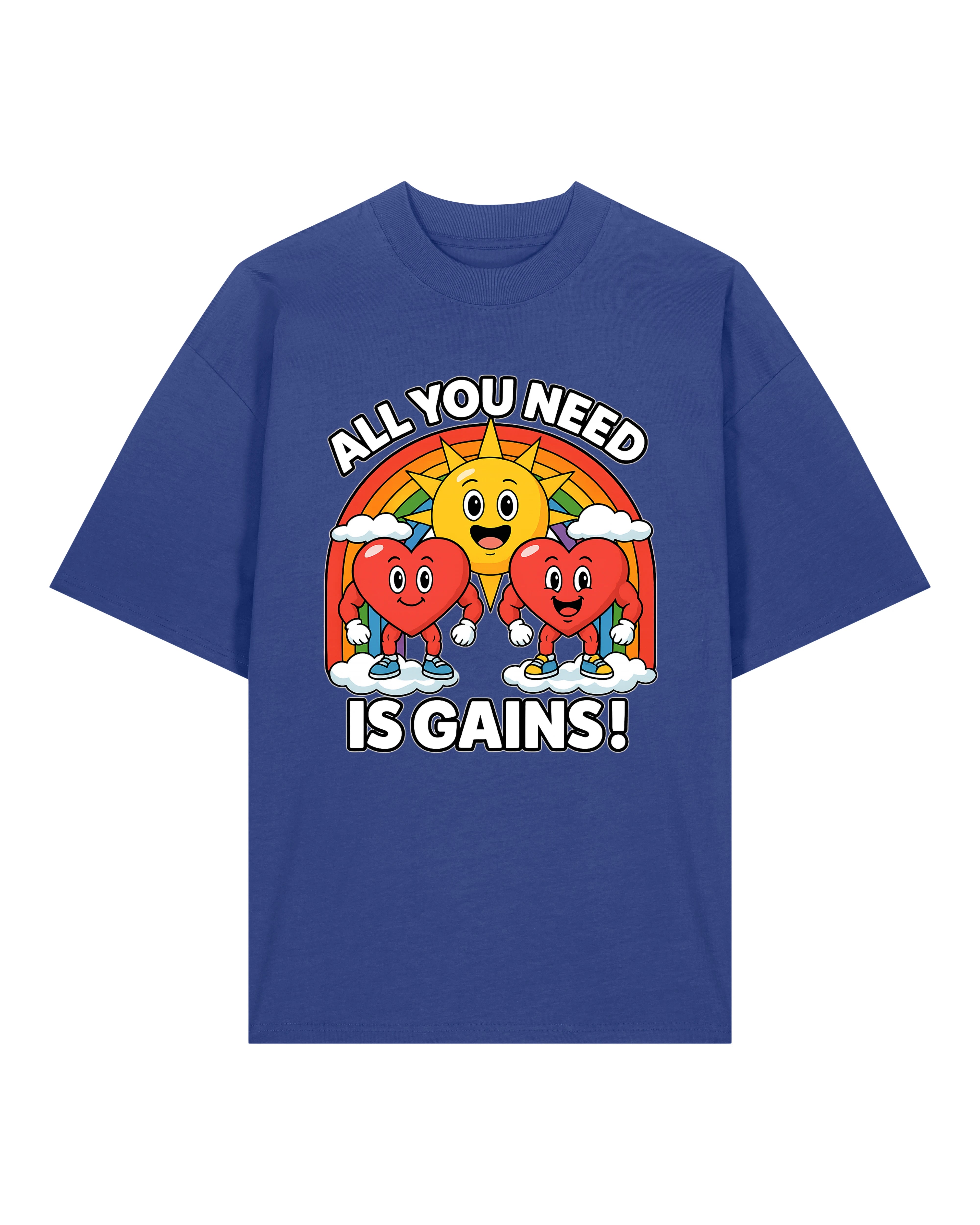 All You Need Is Gains Gym Shirt Oversized Blau aus Bio-Baumwolle von Teeflix