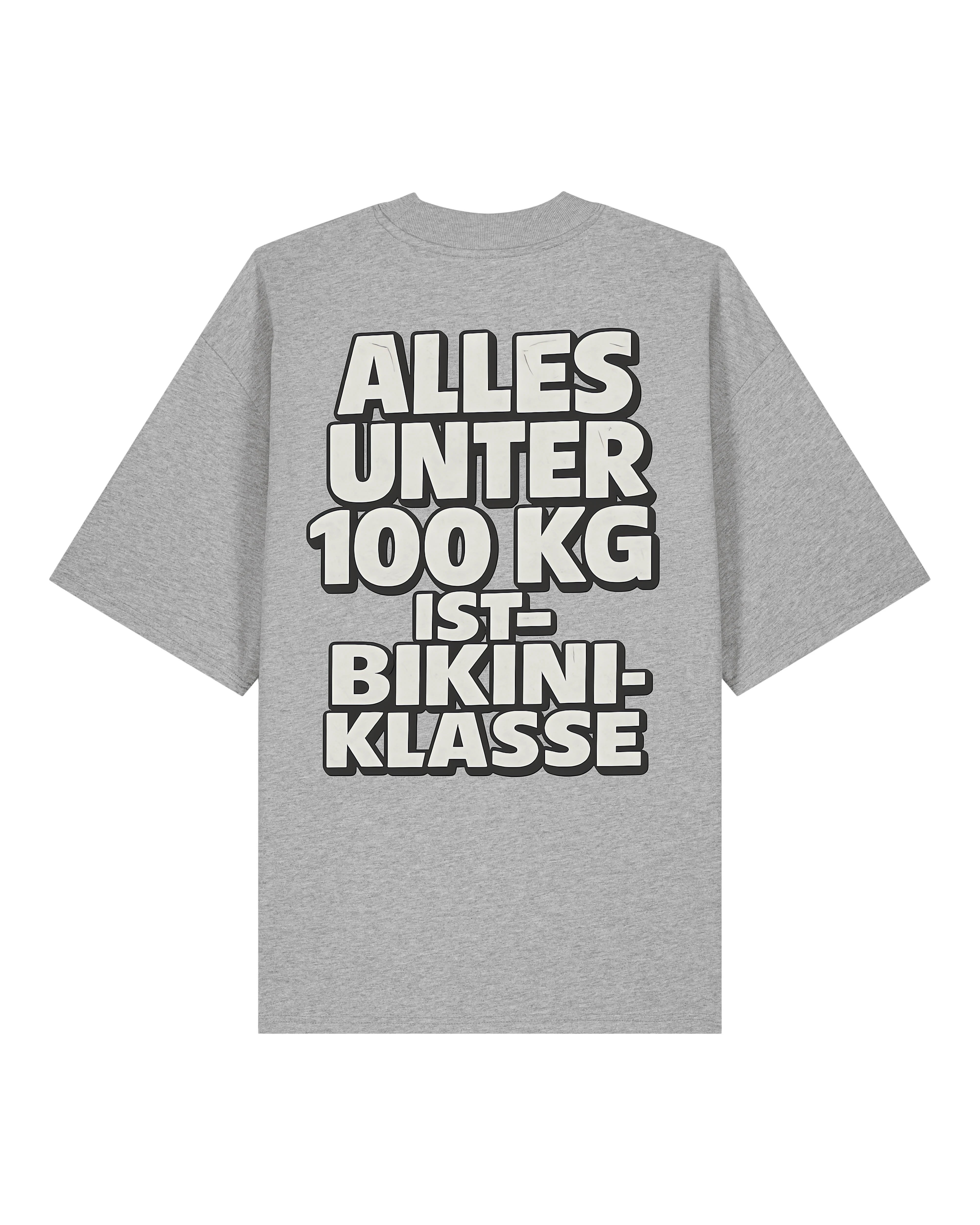 Oversized Gym Shirt Grau mit Spruch Alles unter 100kg ist Bikiniklasse von Teeflix