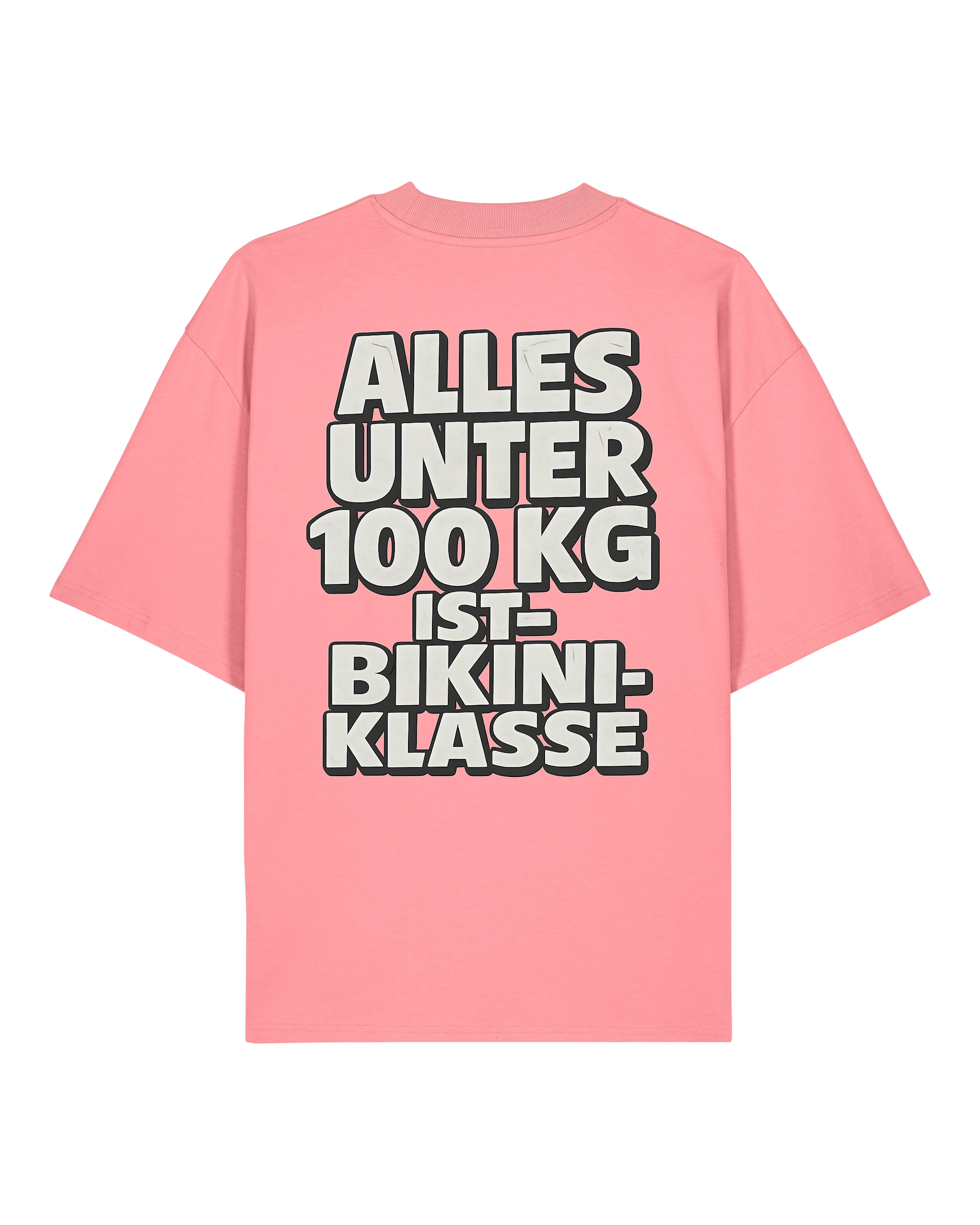Oversized Gym Shirt Rosa mit Spruch Alles unter 100kg ist Bikiniklasse von Teeflix