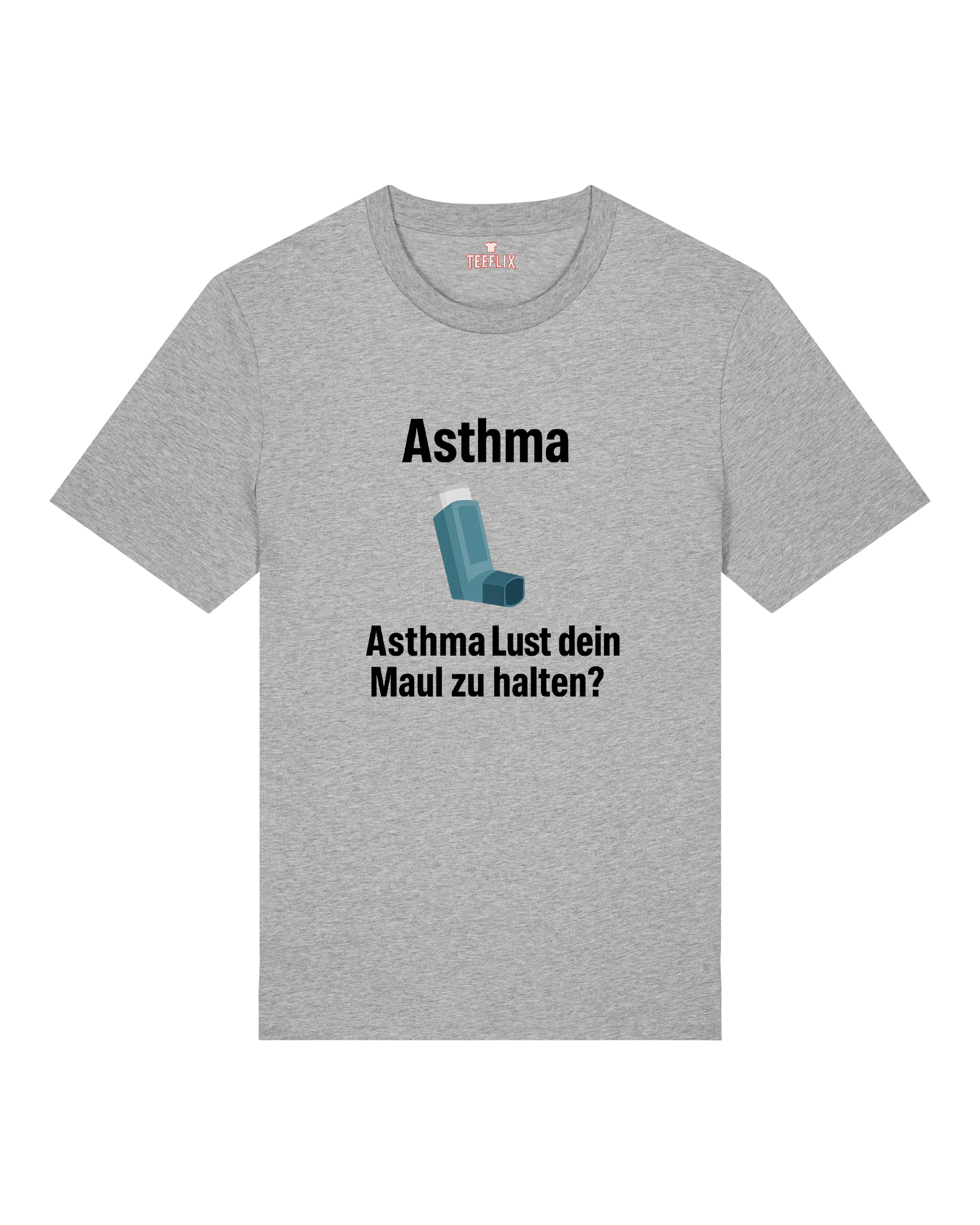 Graues T-Shirt mit lustigem Spruch „Asthma Lust dein Maul zu halten?“