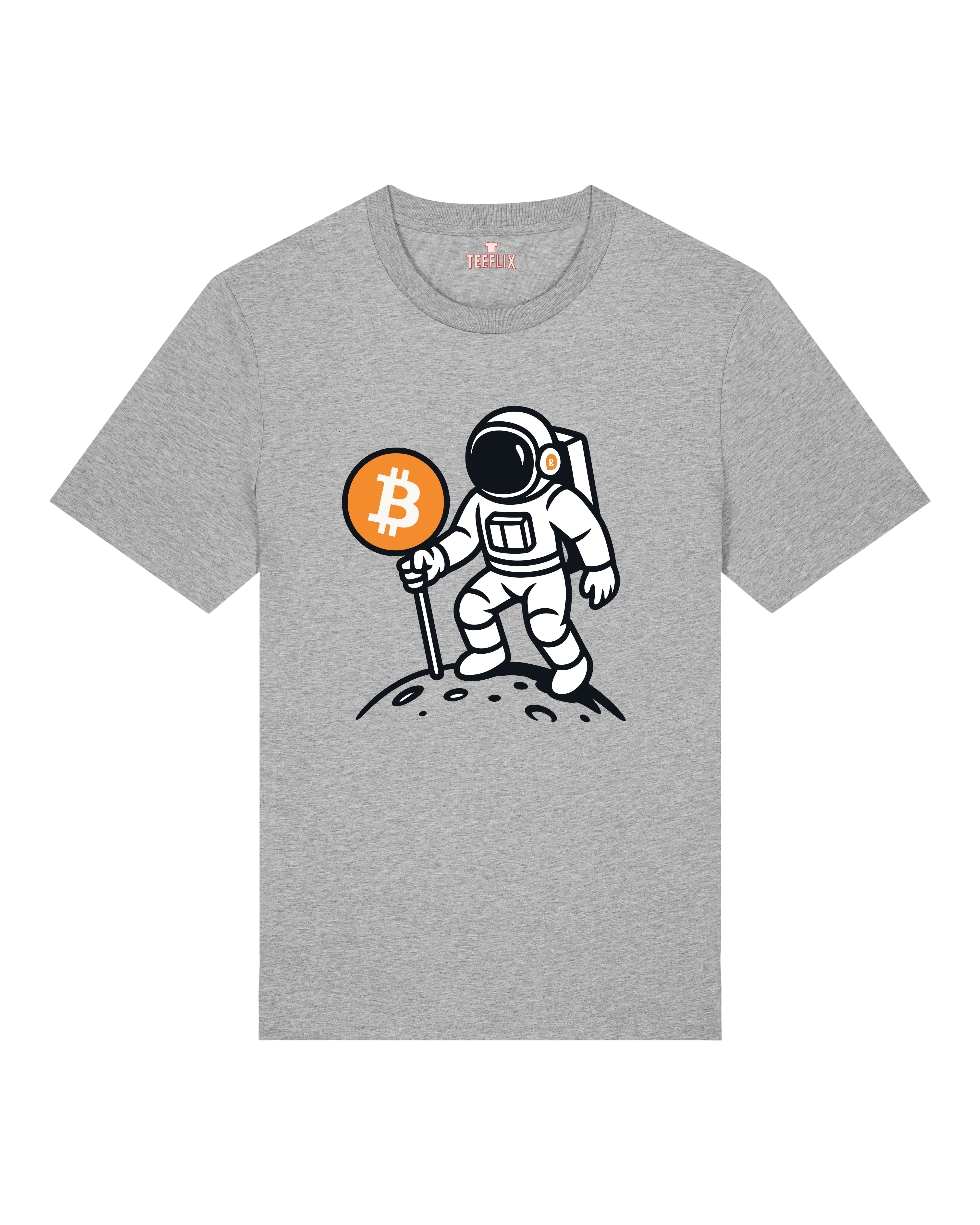 „Bitcoin Astronaut T-Shirt in Grau – klassisches BTC Design für Krypto-Fans | Teeflix“