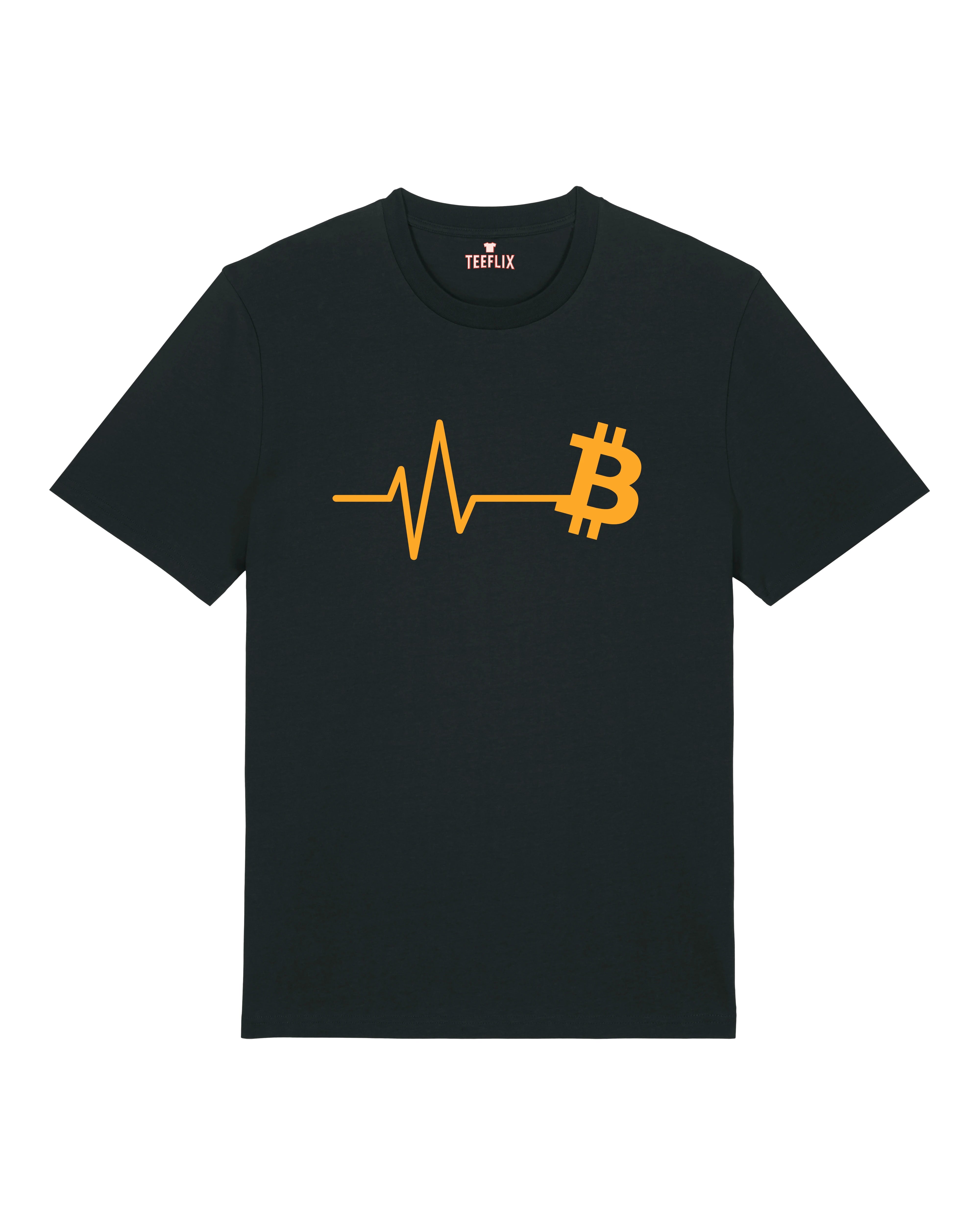 Schwarzes Bitcoin Pulse T-Shirt – BTC Herzfrequenz Design auf hochwertigem Premium Unisex Shirt von Teeflix