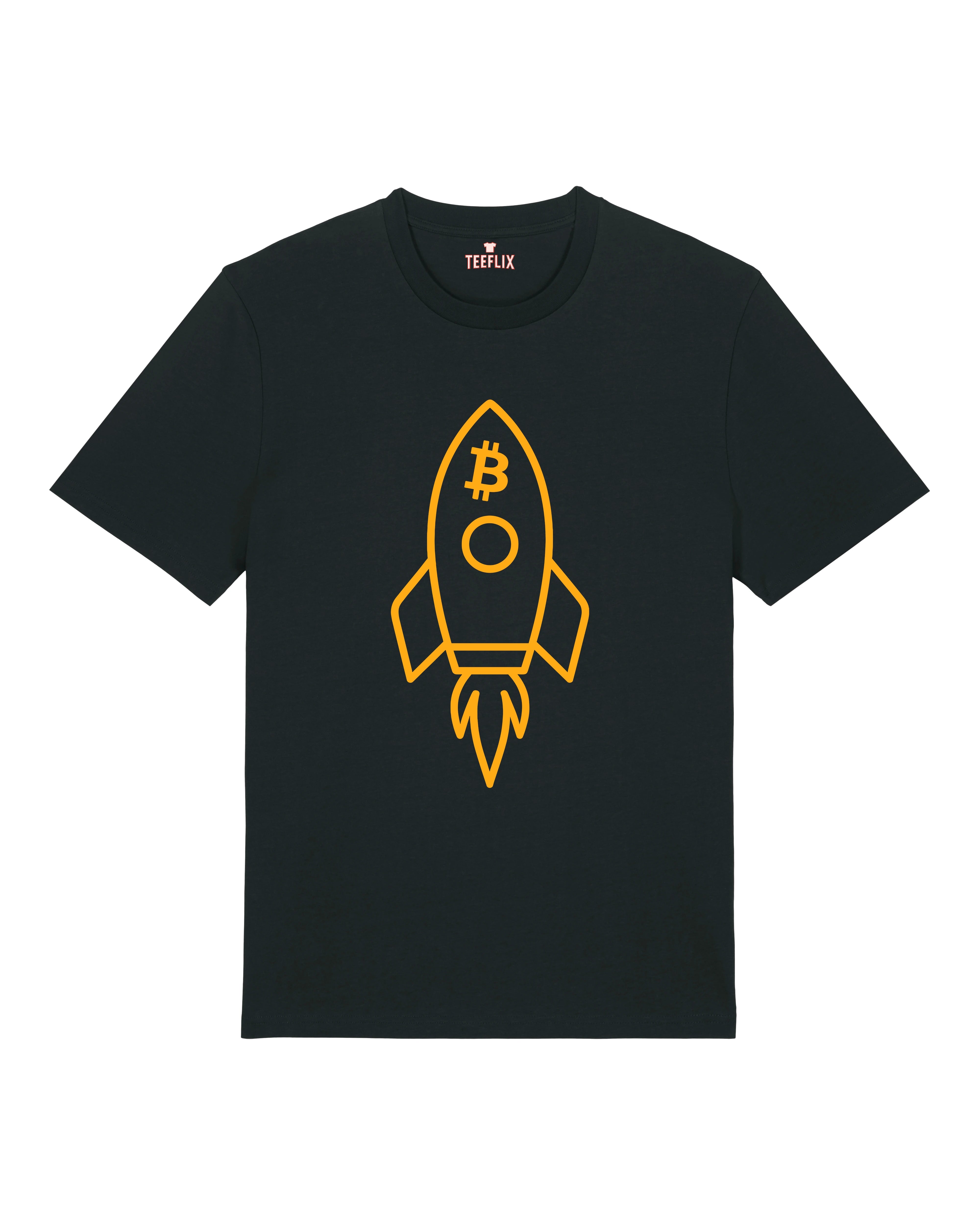Schwarzes Bitcoin Rakete T-Shirt – Minimal Design auf hochwertigem Premium Unisex T-Shirt von Teeflix