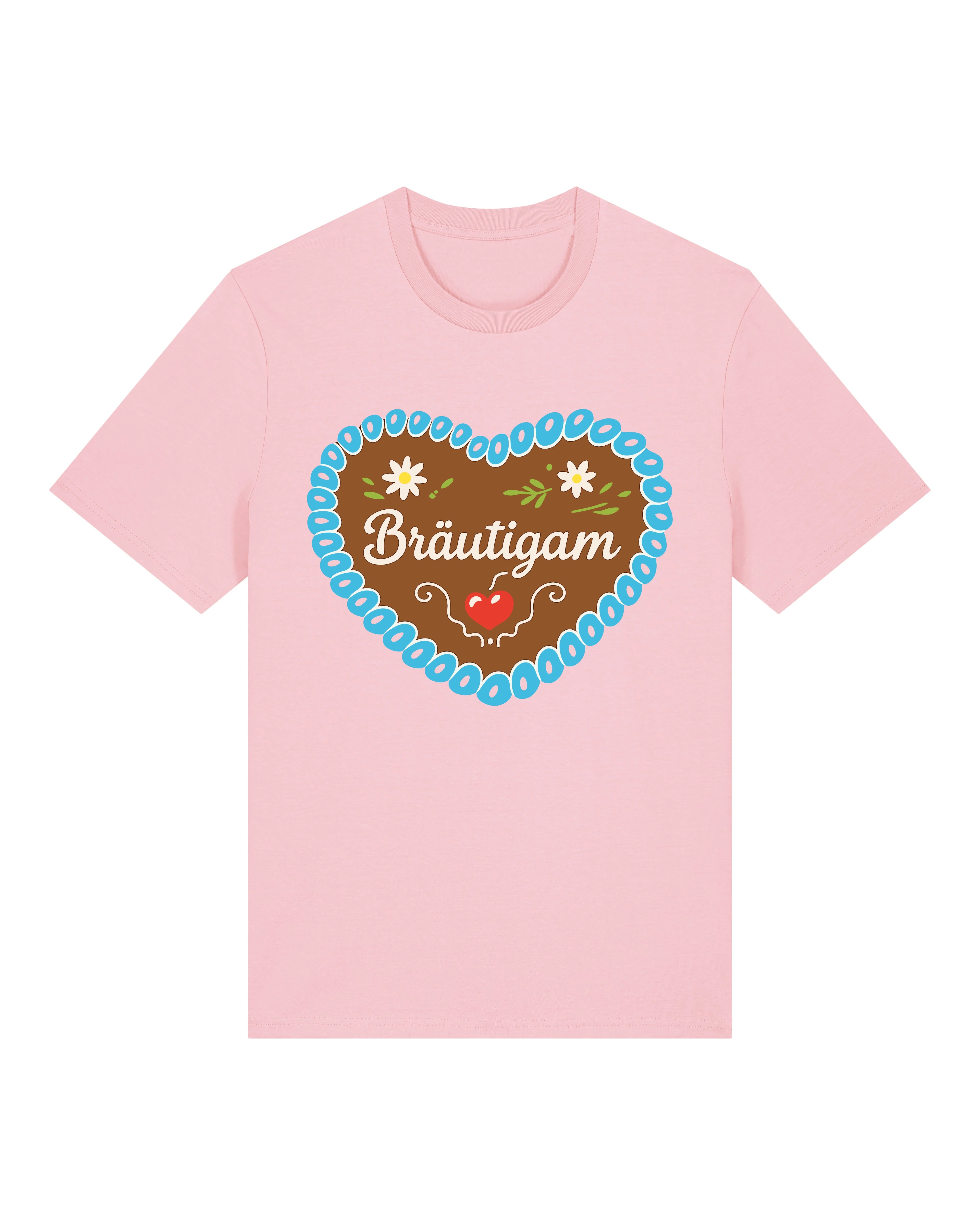 Teeflix Bräutigam JGA Shirt in Rosa mit Lebkuchenherz Motiv, Unisex Normal, 100% Bio-Baumwolle