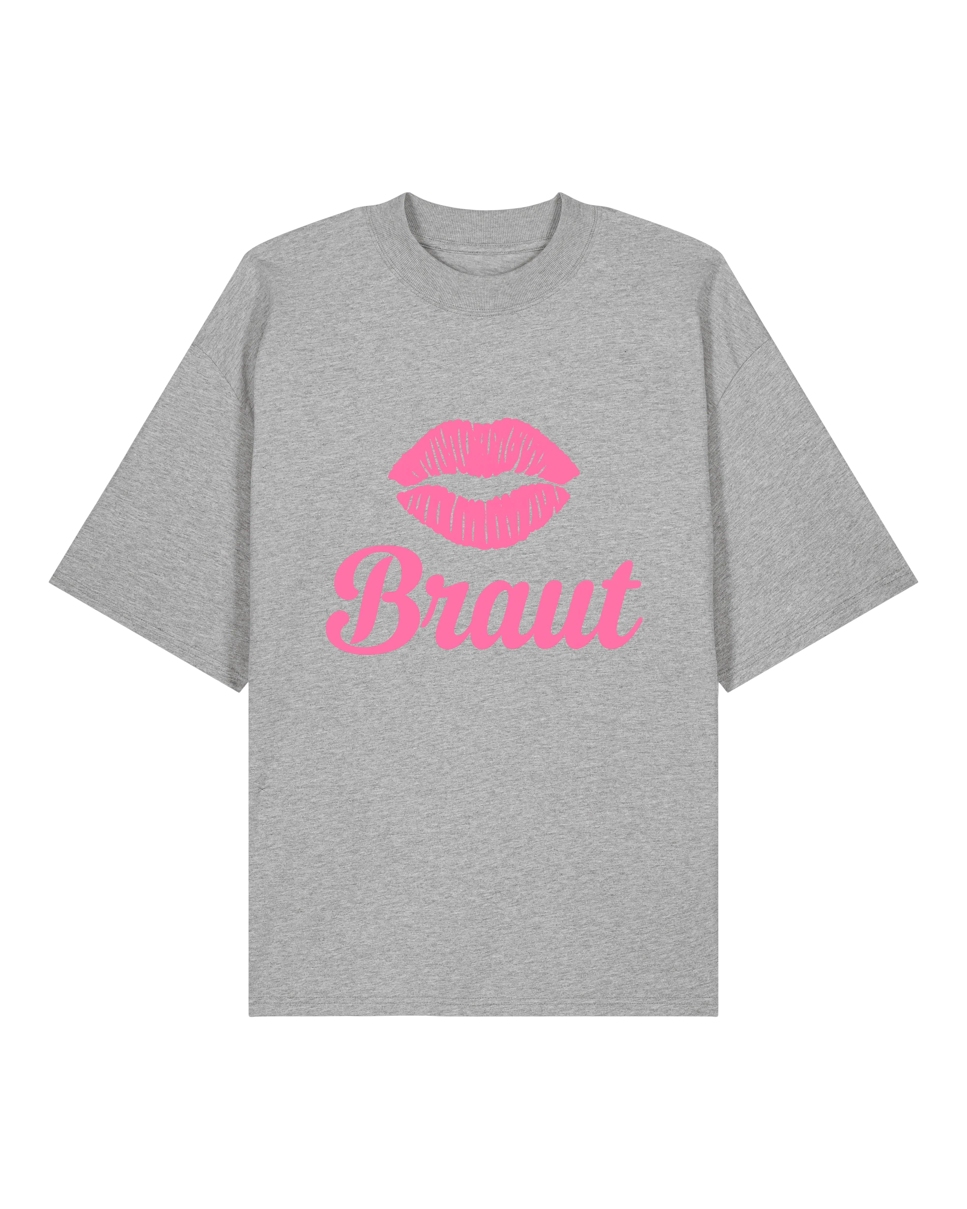 Teeflix Braut JGA T-Shirt in Grau mit Kussmund-Motiv, Oversized, 100% Bio-Baumwolle