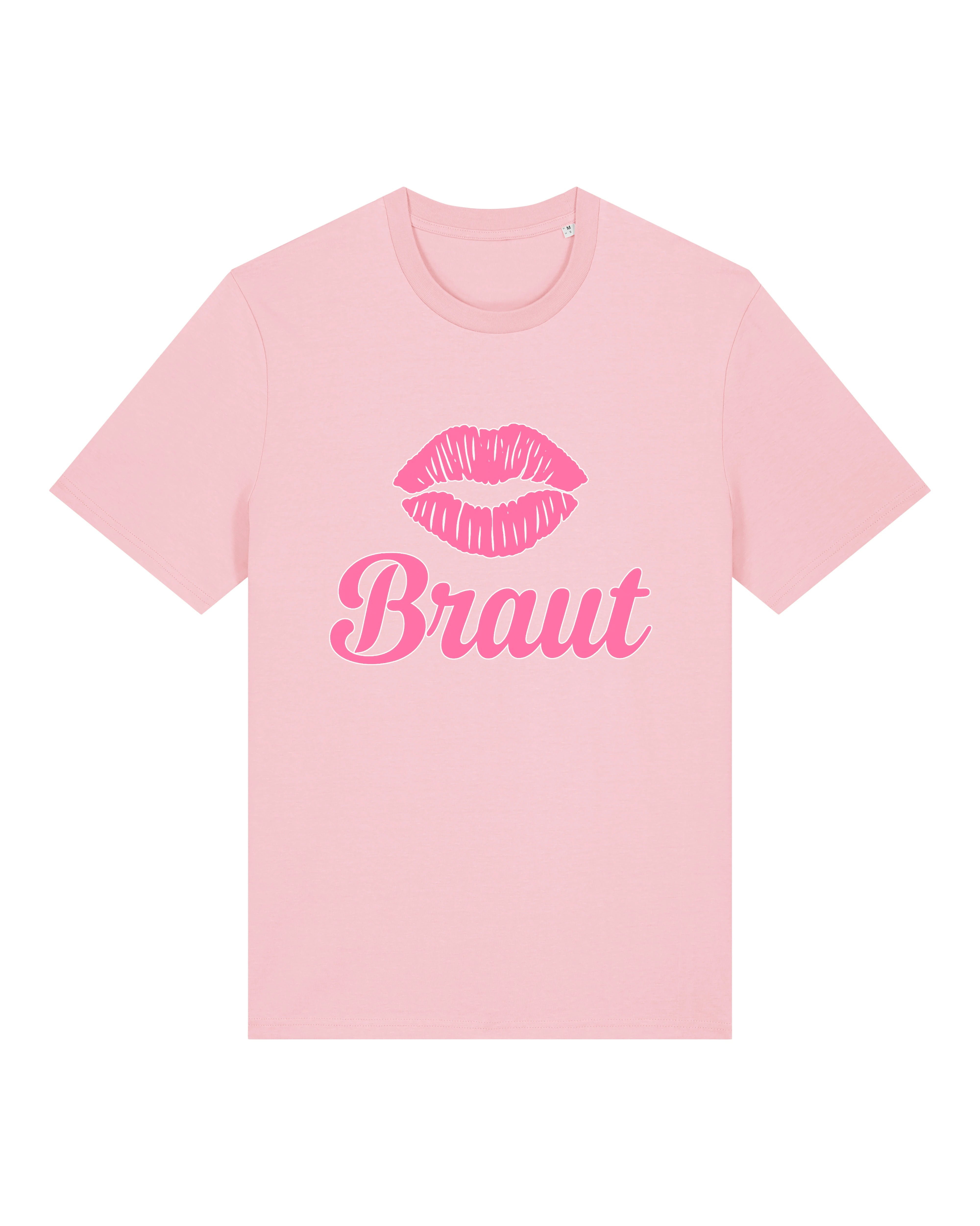 Teeflix Braut JGA T-Shirt in Rosa mit Kussmund-Print, Unisex Normal, 100% Bio-Baumwolle