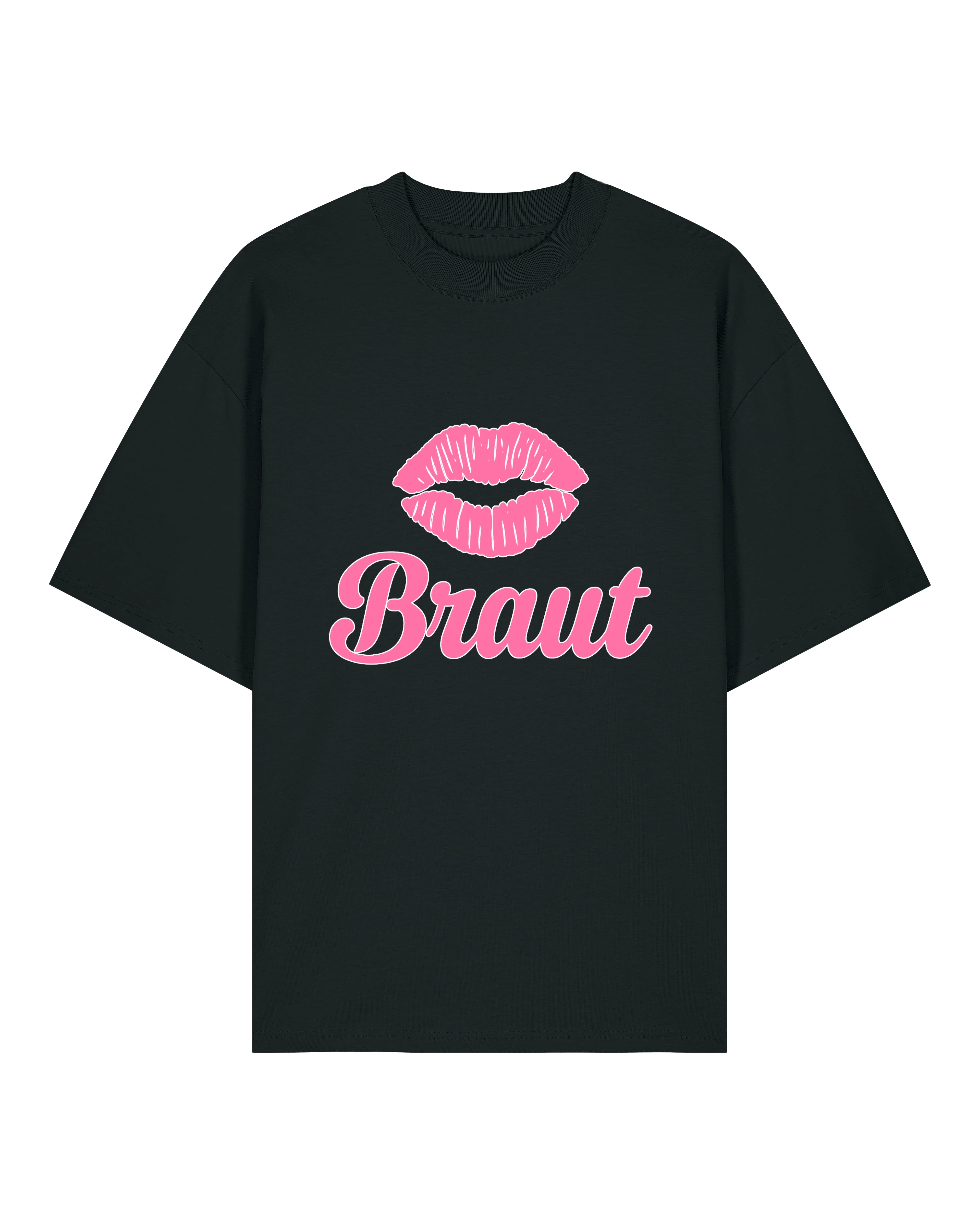 Teeflix Braut JGA T-Shirt in Schwarz, Oversized, Kussmund-Design, 100% Bio-Baumwolle