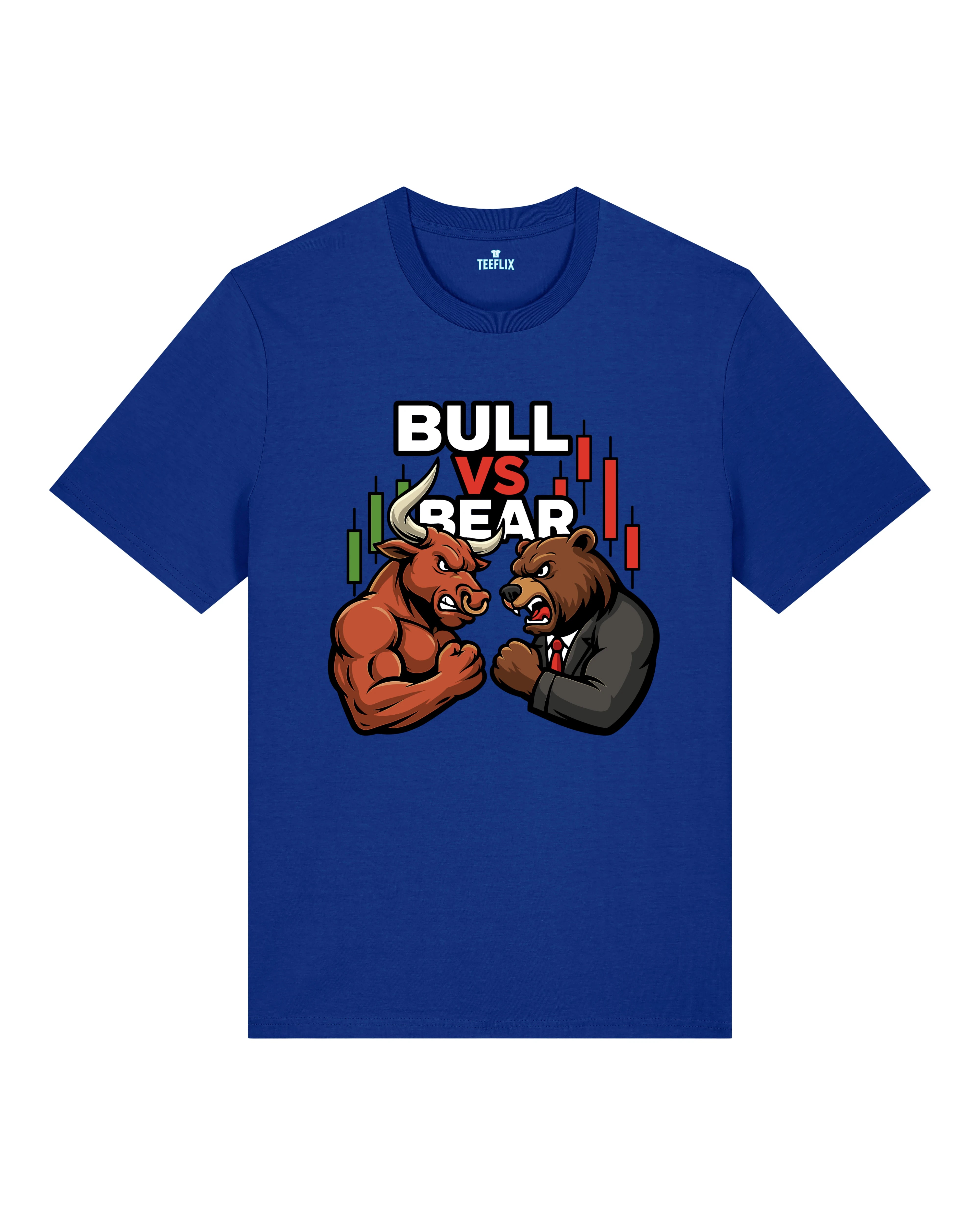 Bull vs Bear Trading Crypto Shirt Blau – Teeflix Krypto Meme Shirt für Trader