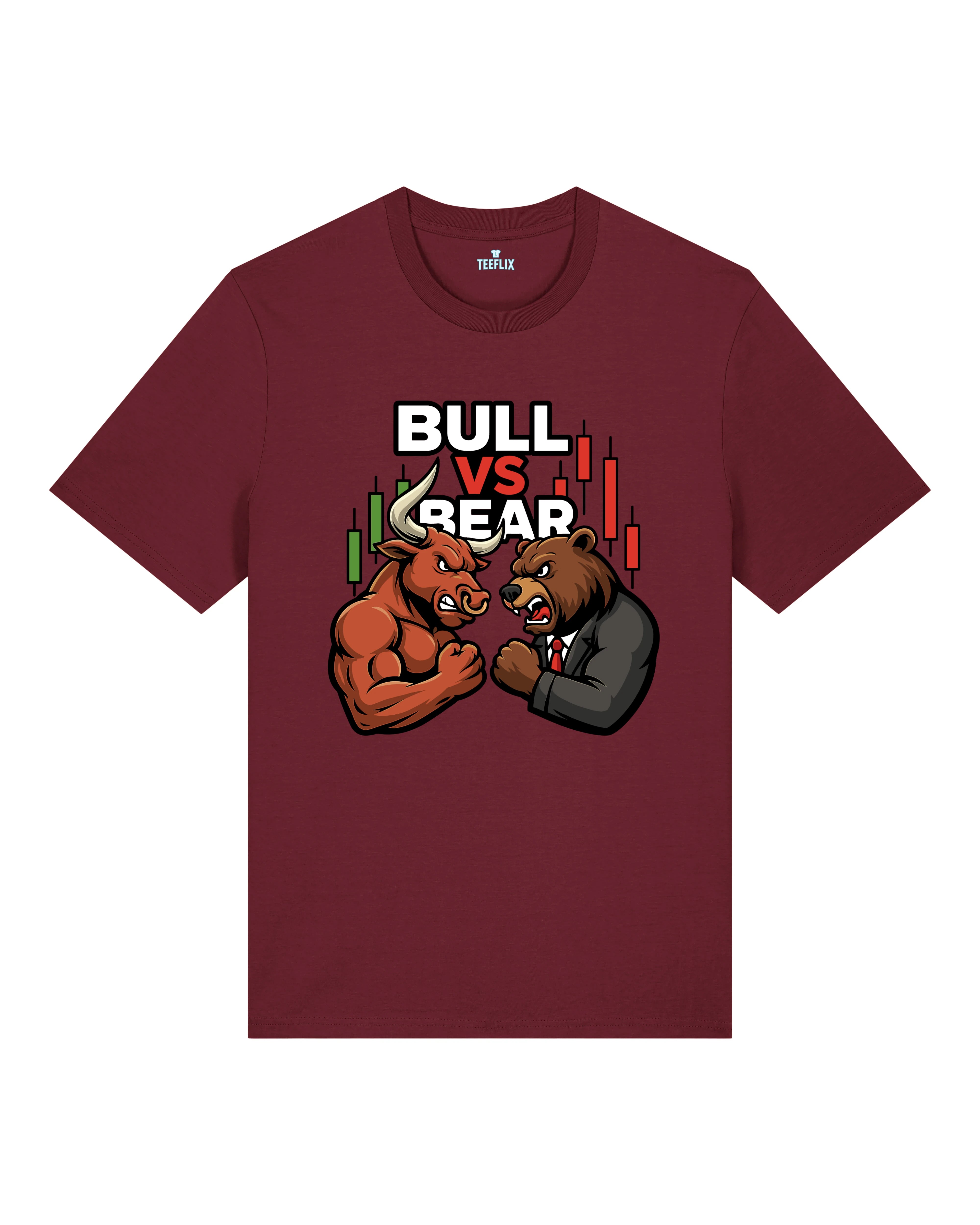 Bull vs Bear Trading Crypto Shirt Bordeaux – Lustiges Börsen T-Shirt von Teeflix