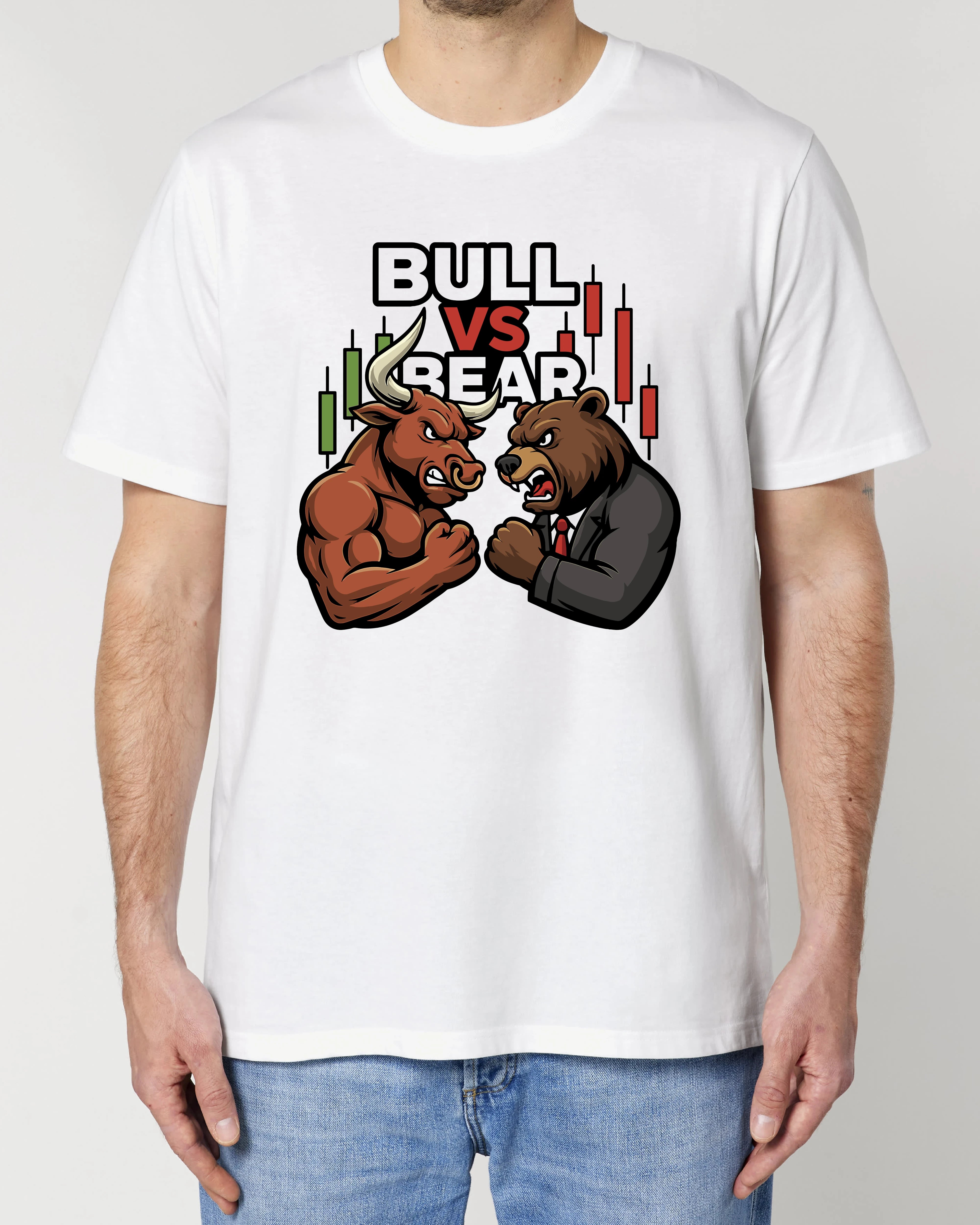 Bull vs Bear Trading Crypto Shirt Weiß – Börsen Meme T-Shirt von Teeflix