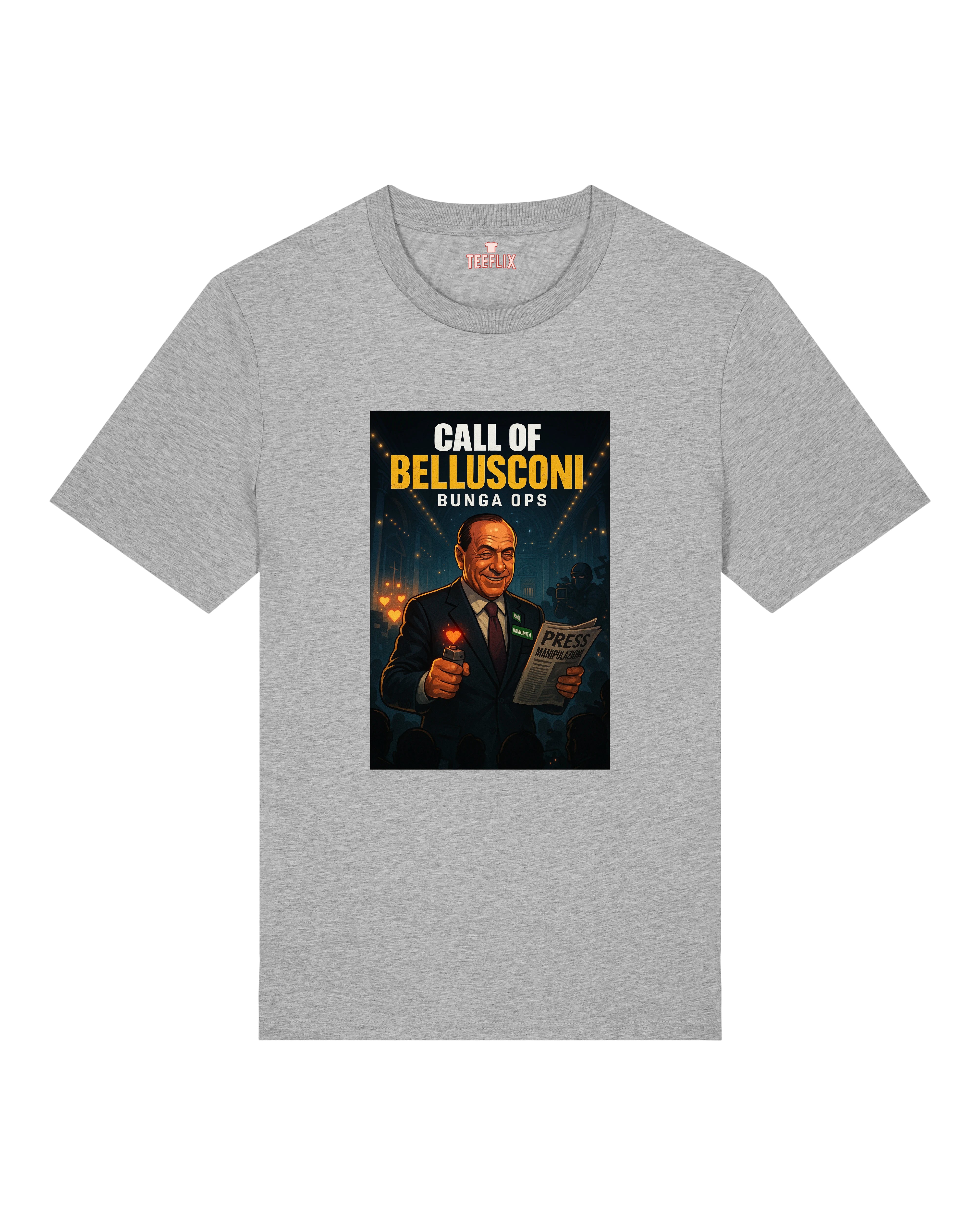 Call of Bellusconi T-Shirt in Grau – freches Satire-Design als Popkultur-Statement