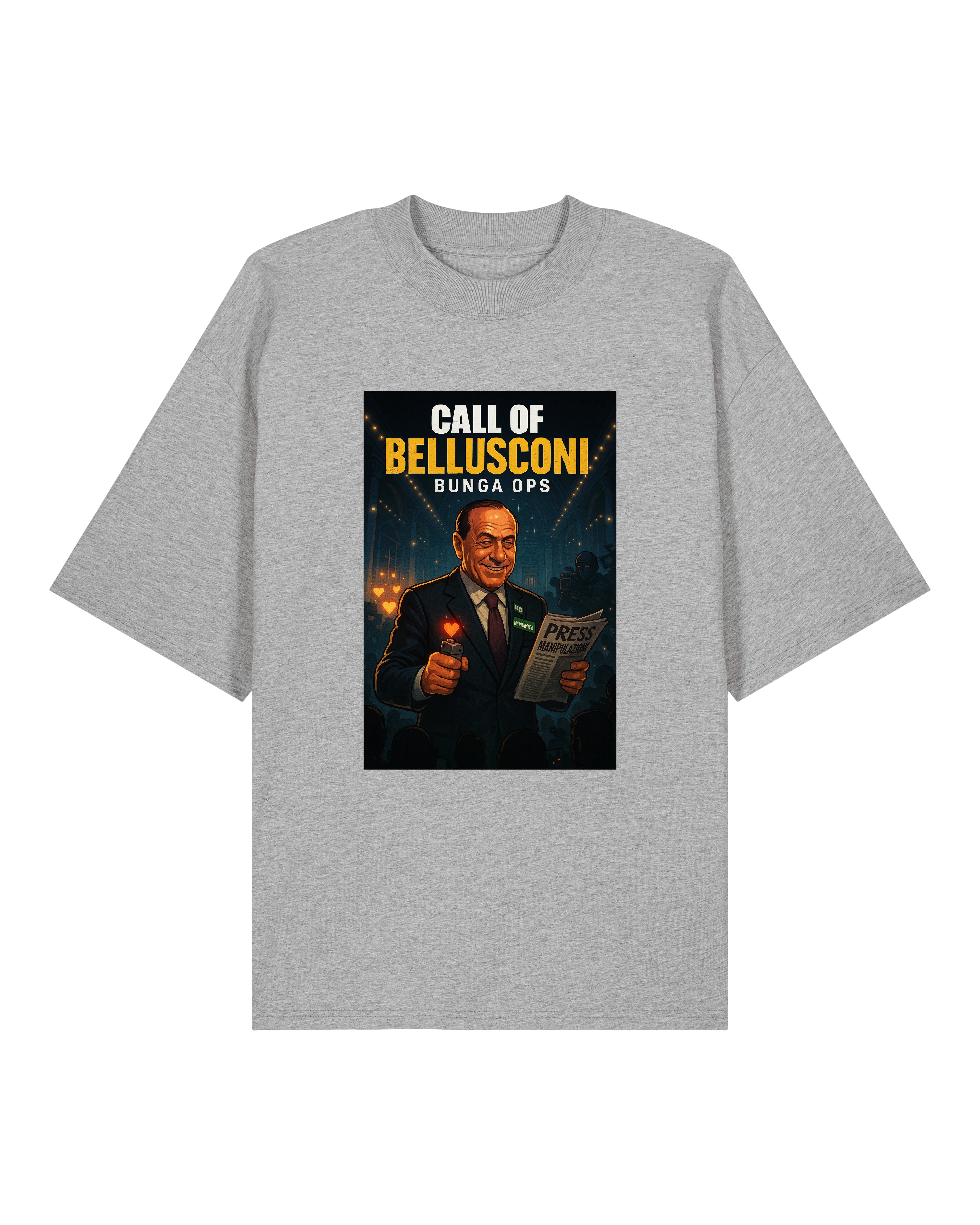 Call of Bellusconi T-Shirt in Grau – freches Satire-Design als Popkultur-Statement