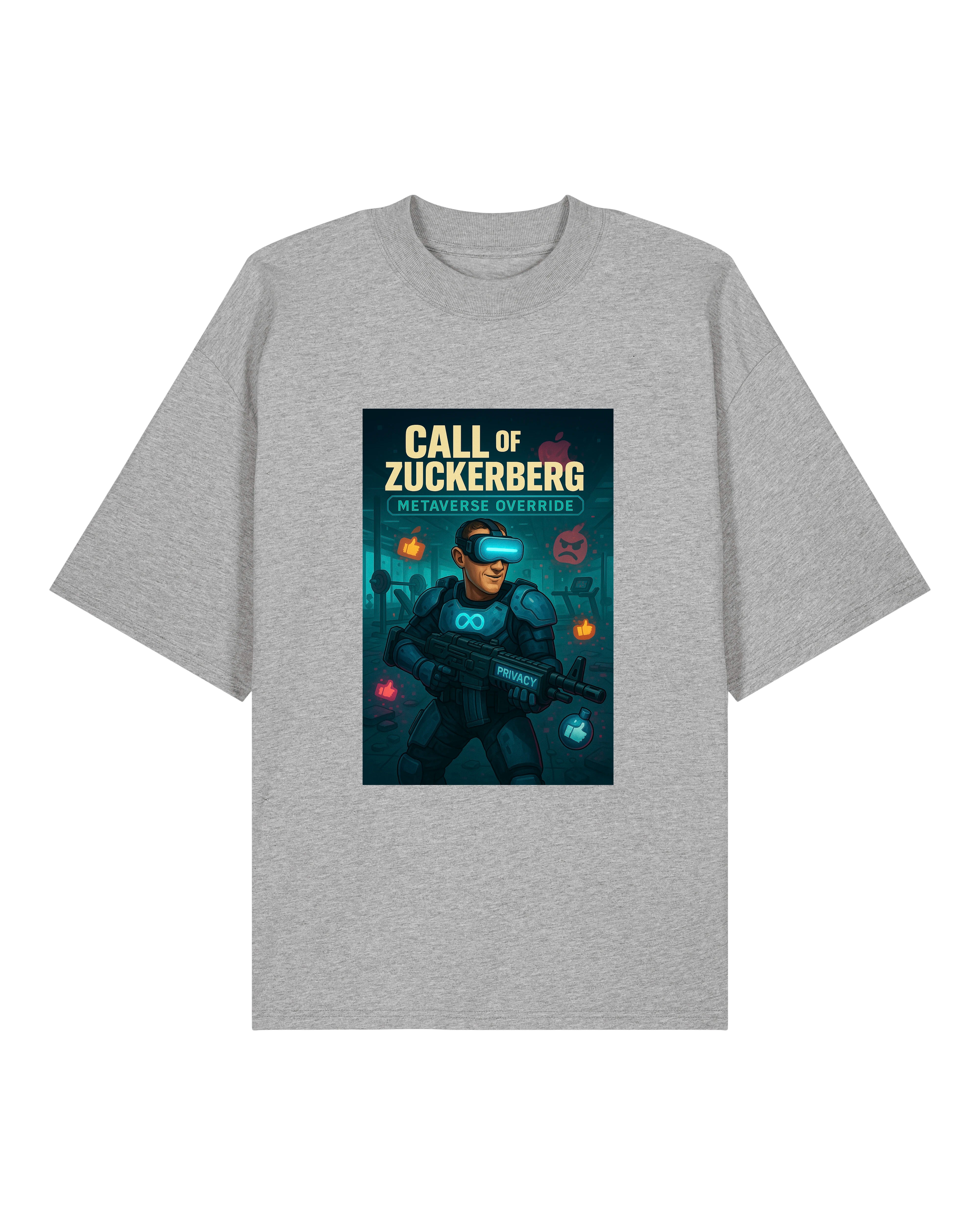 Graues T-Shirt mit futuristischer Tech-Illustration im Gaming-Stil