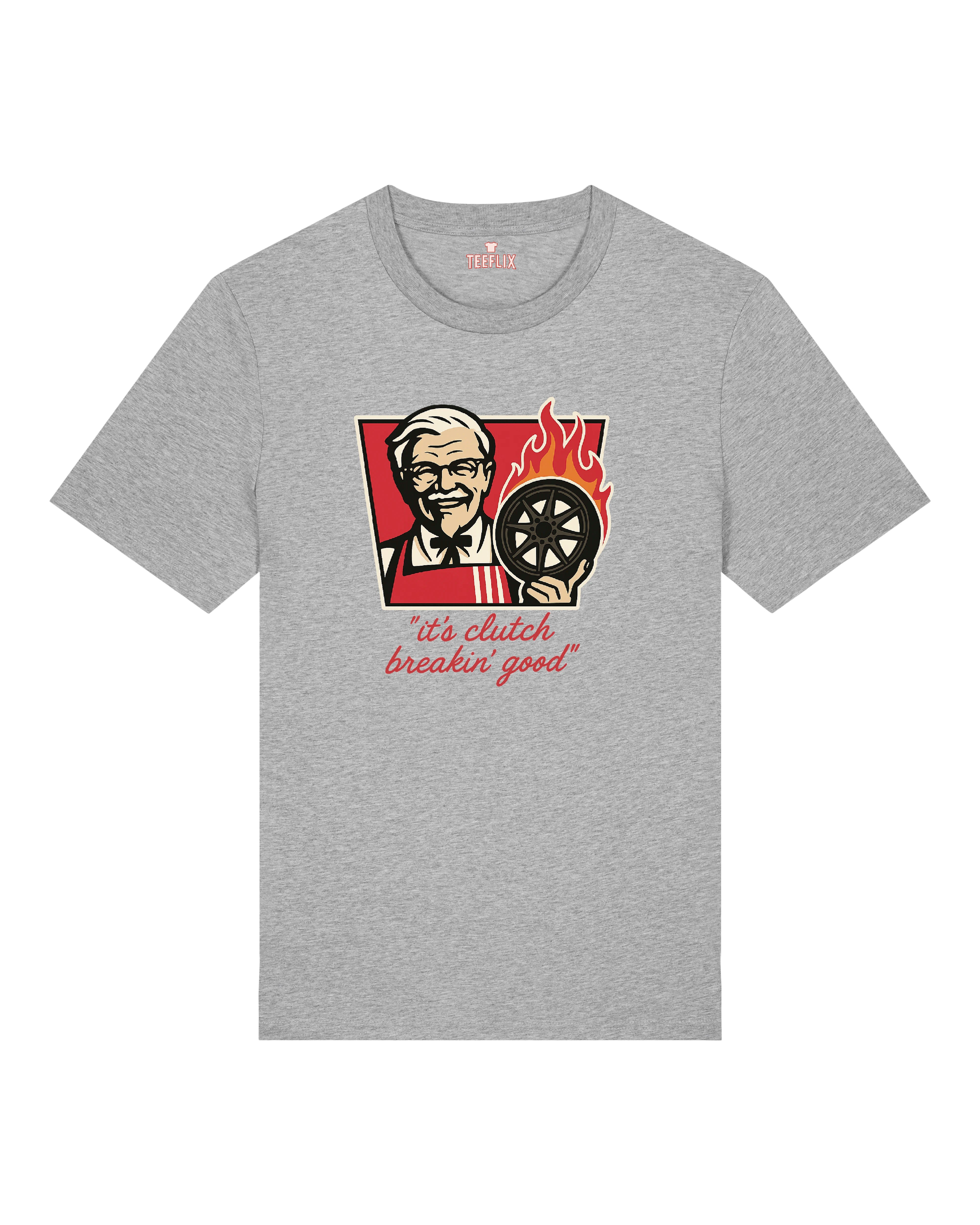Graues Shirt mit „It’s clutch breakin’ good“ Aufdruck