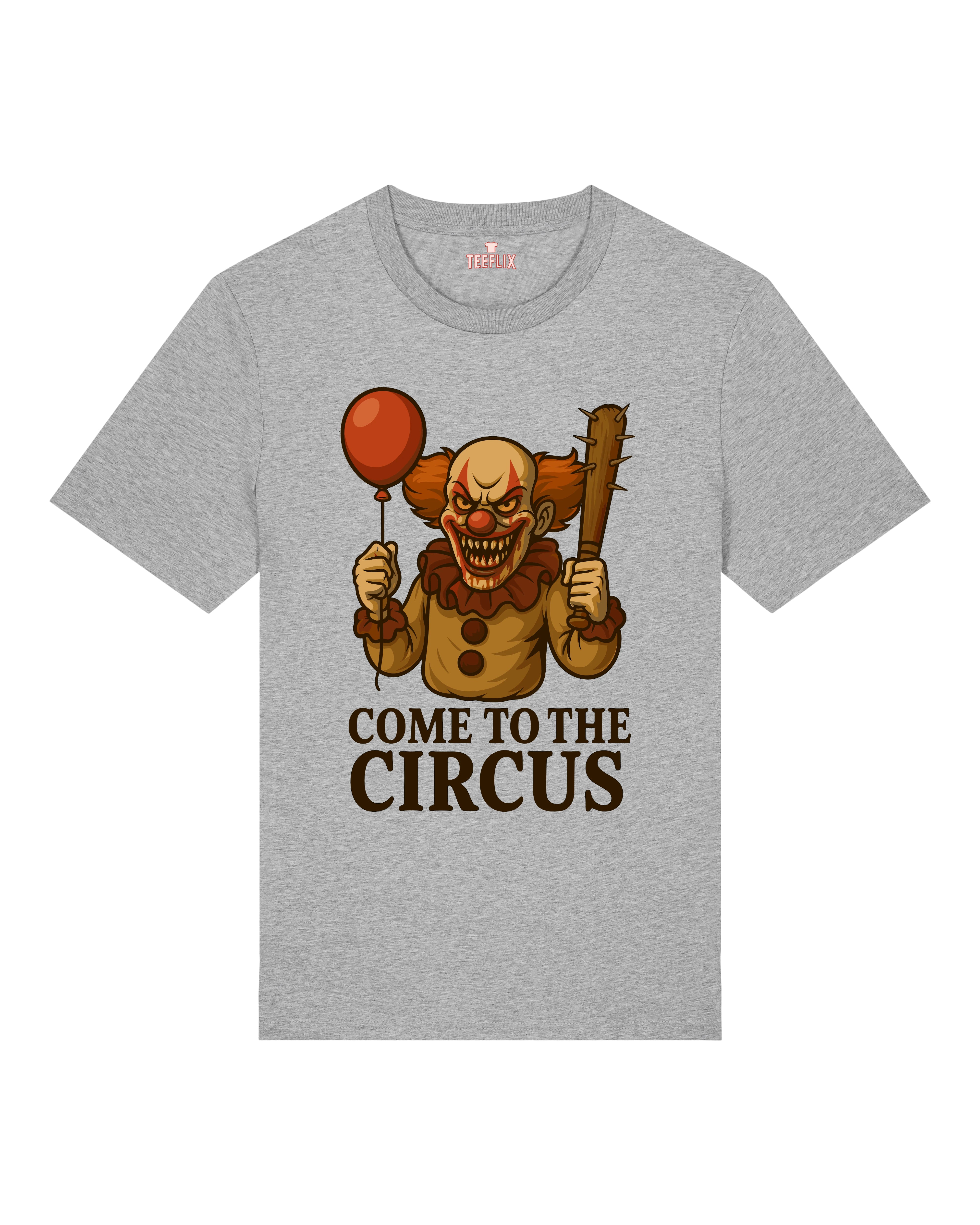 Come to the Circus Halloween Shirt in Grau – Lustiges Horror Spruchshirt mit Killerclown, Unisex Normal, 100% Bio-Baumwolle, Teeflix