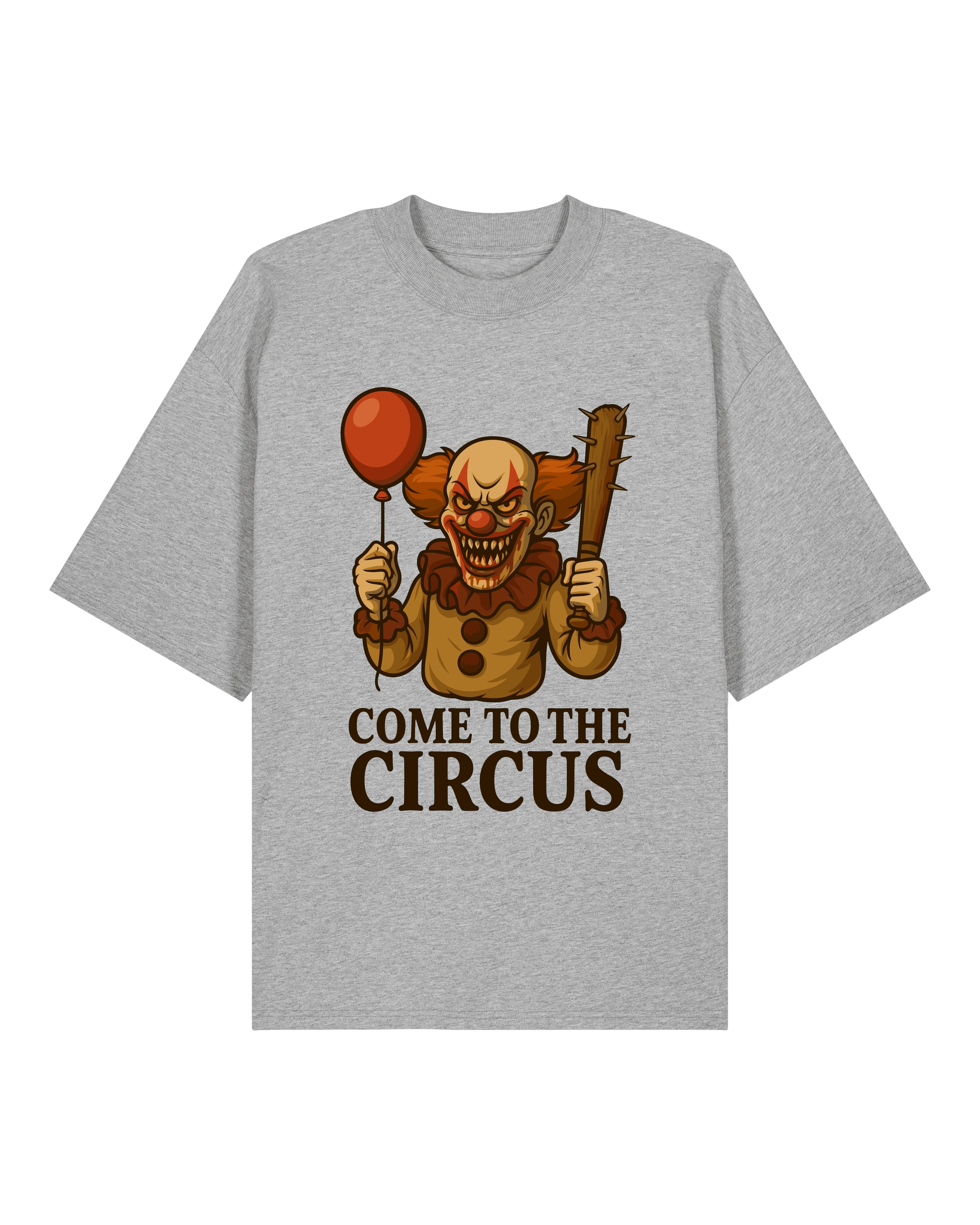 Come to the Circus Halloween Shirt in Grau – Oversized, Lustiges Horror Spruchshirt mit Killerclown, 100% Bio-Baumwolle, Teeflix