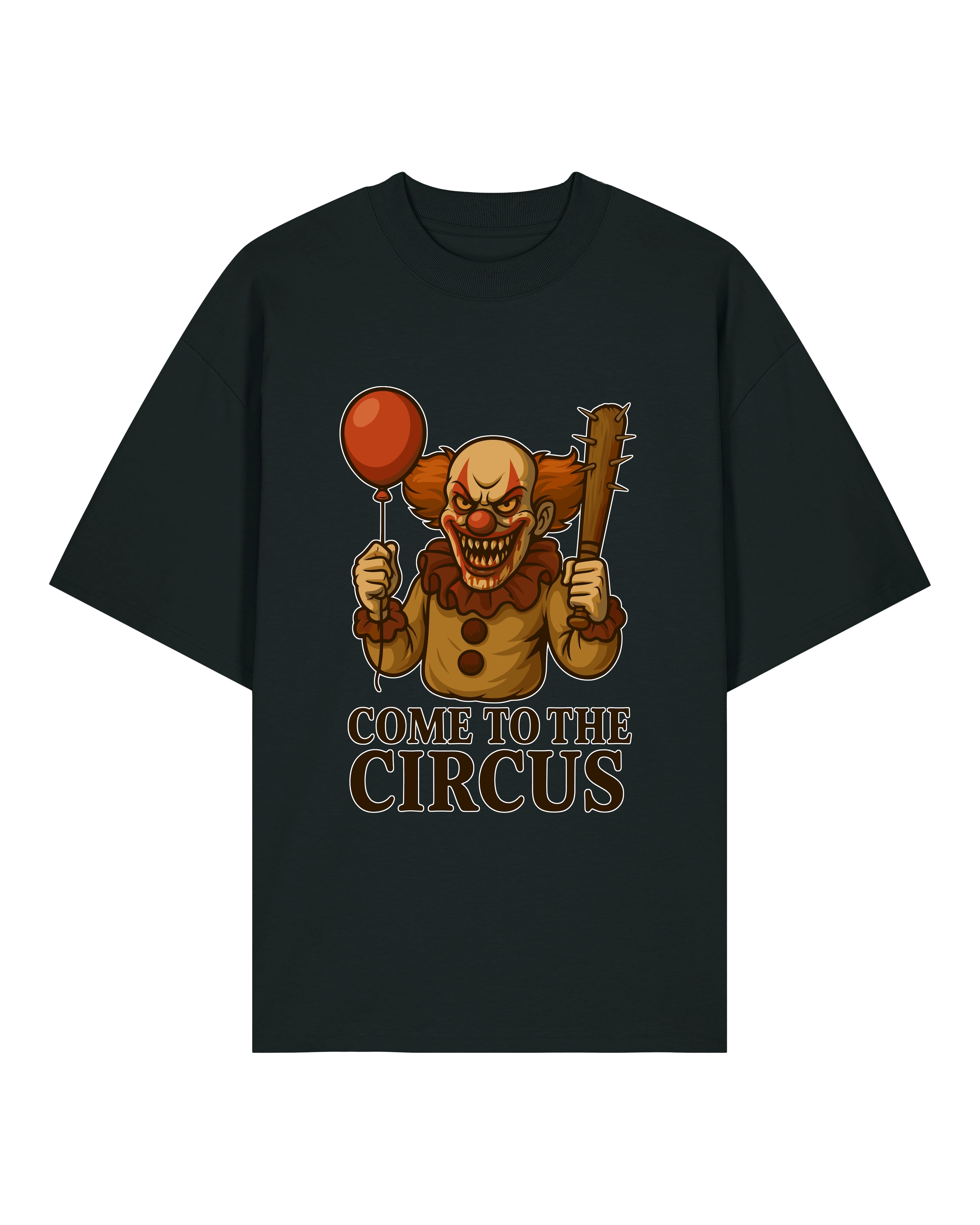 Come to the Circus Halloween Shirt in Schwarz – Oversized, Lustiges Horror Spruchshirt mit Killerclown, 100% Bio-Baumwolle, Teeflix