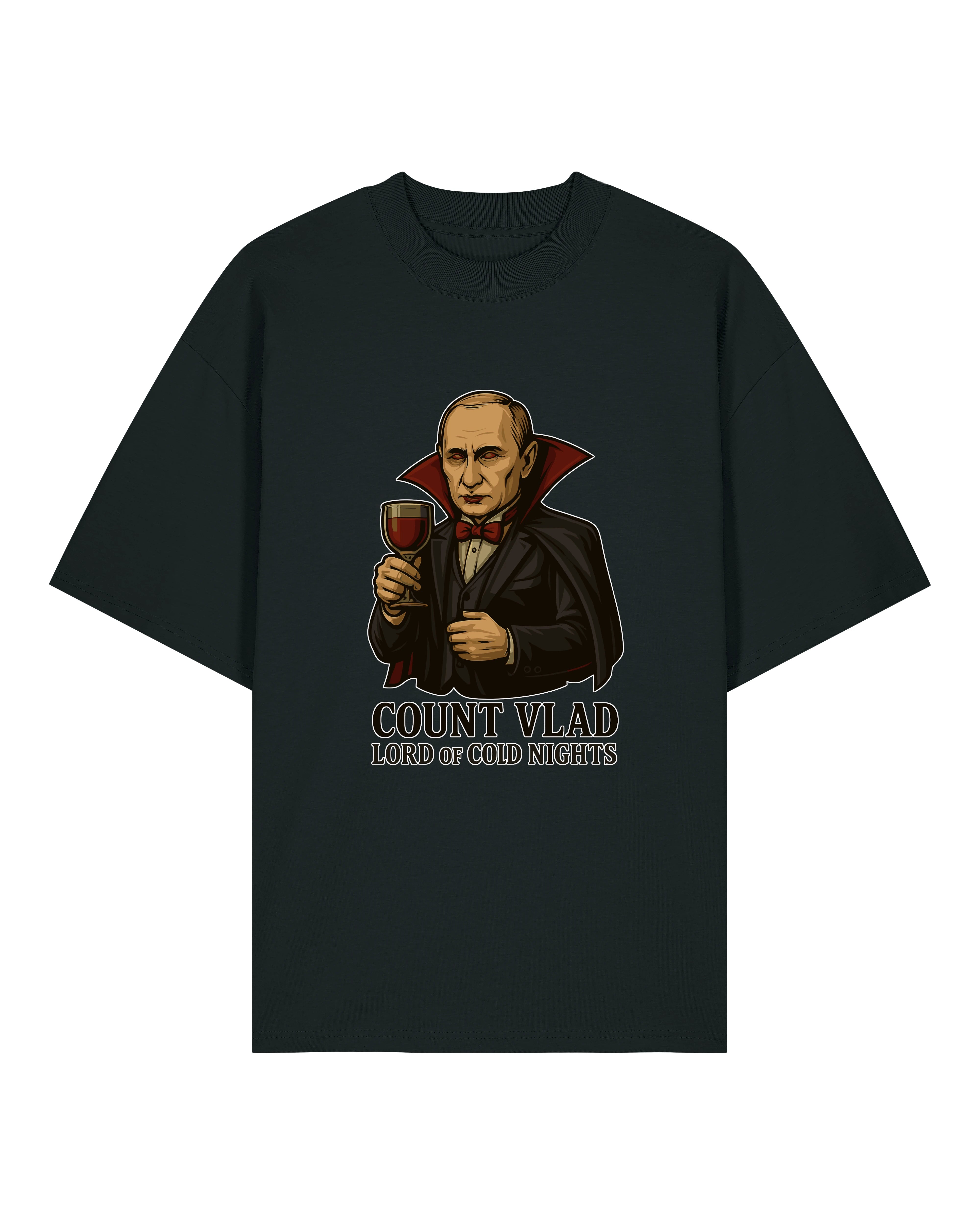 Halloween Outfit mit Humor – Count Vlad Shirt – Schwarz – Oversized – Teeflix