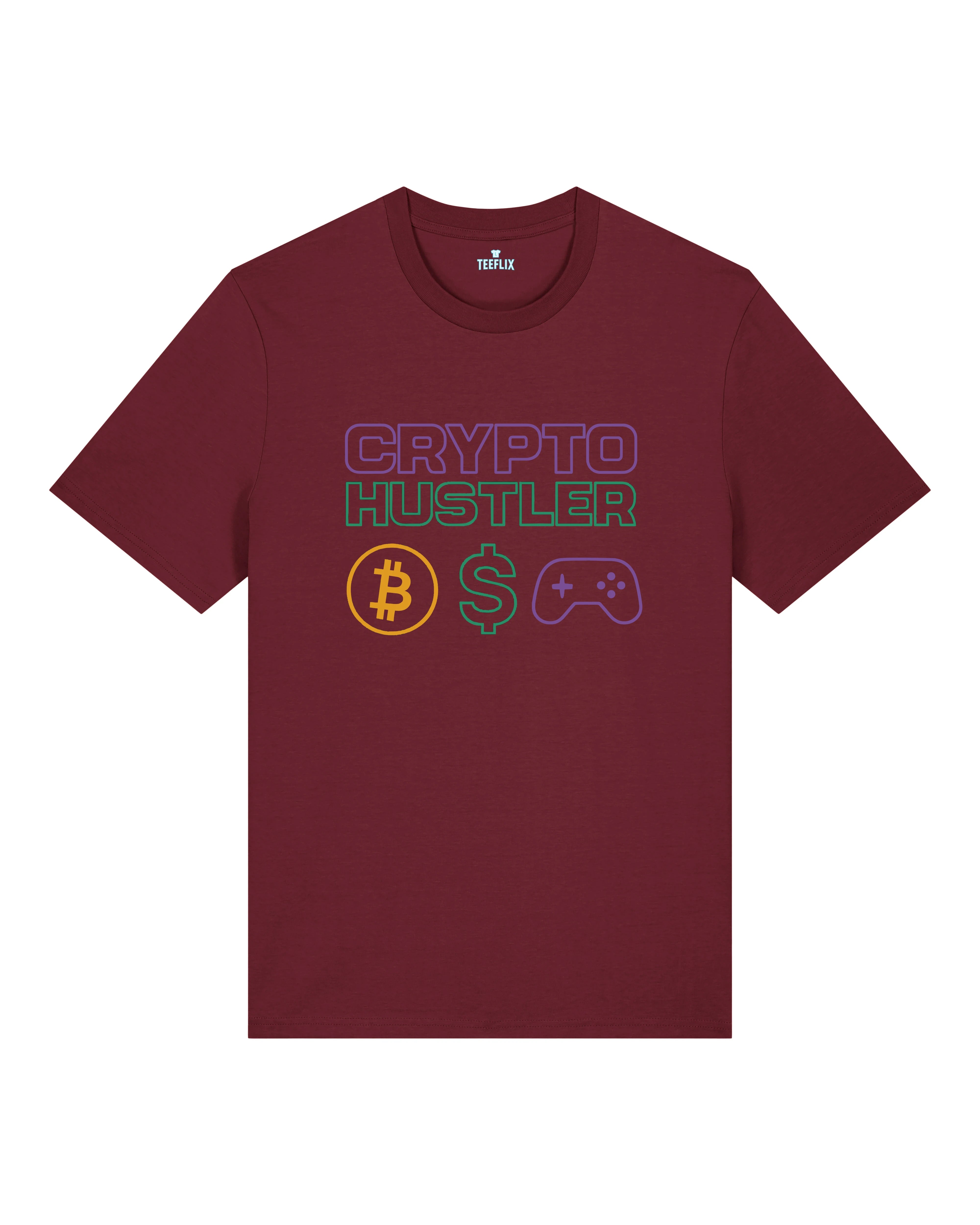 Crypto Hustler Bitcoin Dollar Gaming Crypto Shirt Bordeaux – Teeflix Krypto Gaming Shirt