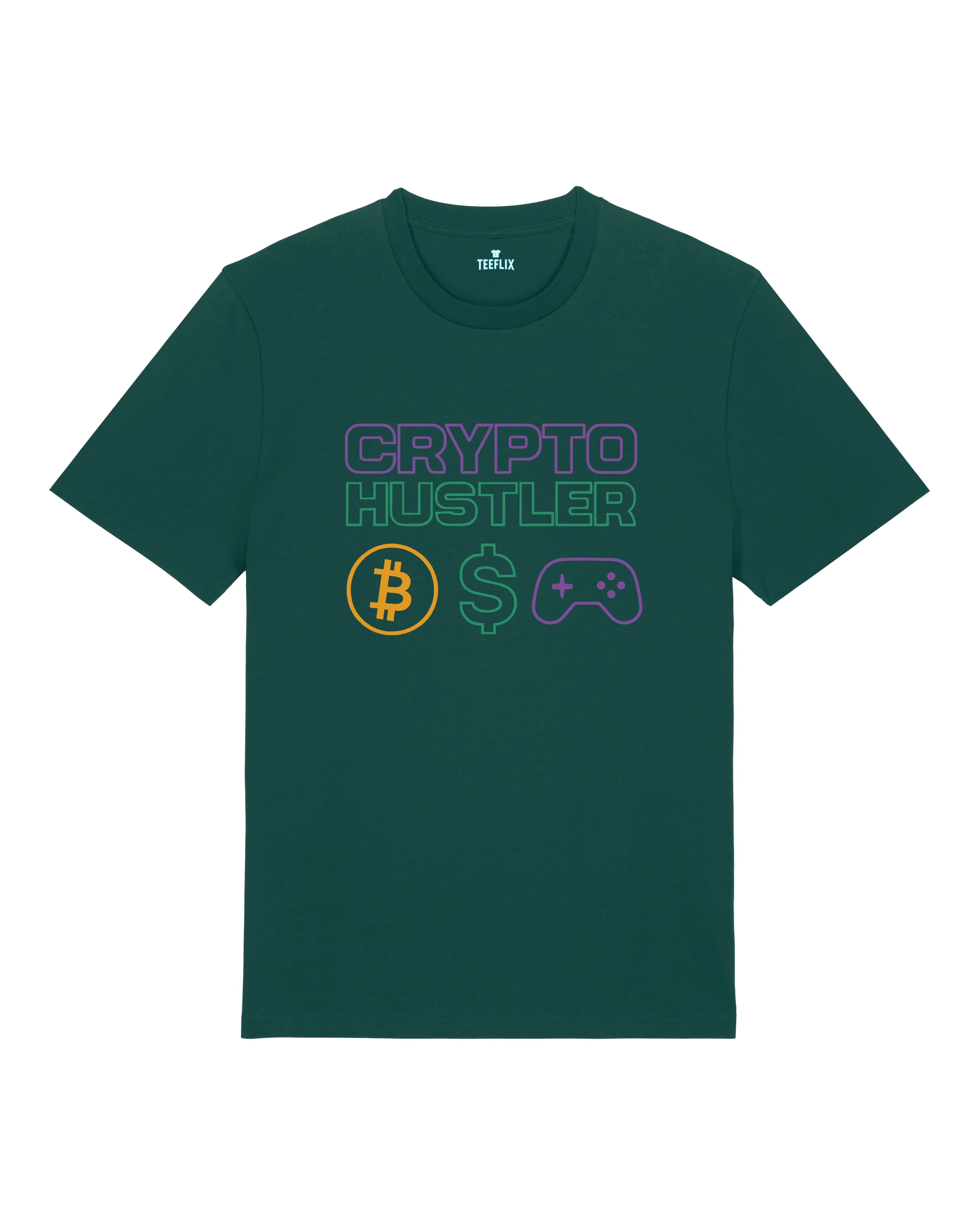 Crypto Hustler Bitcoin Dollar Gaming Crypto Shirt Dunkelgrün – Teeflix Crypto Hustler T-Shirt