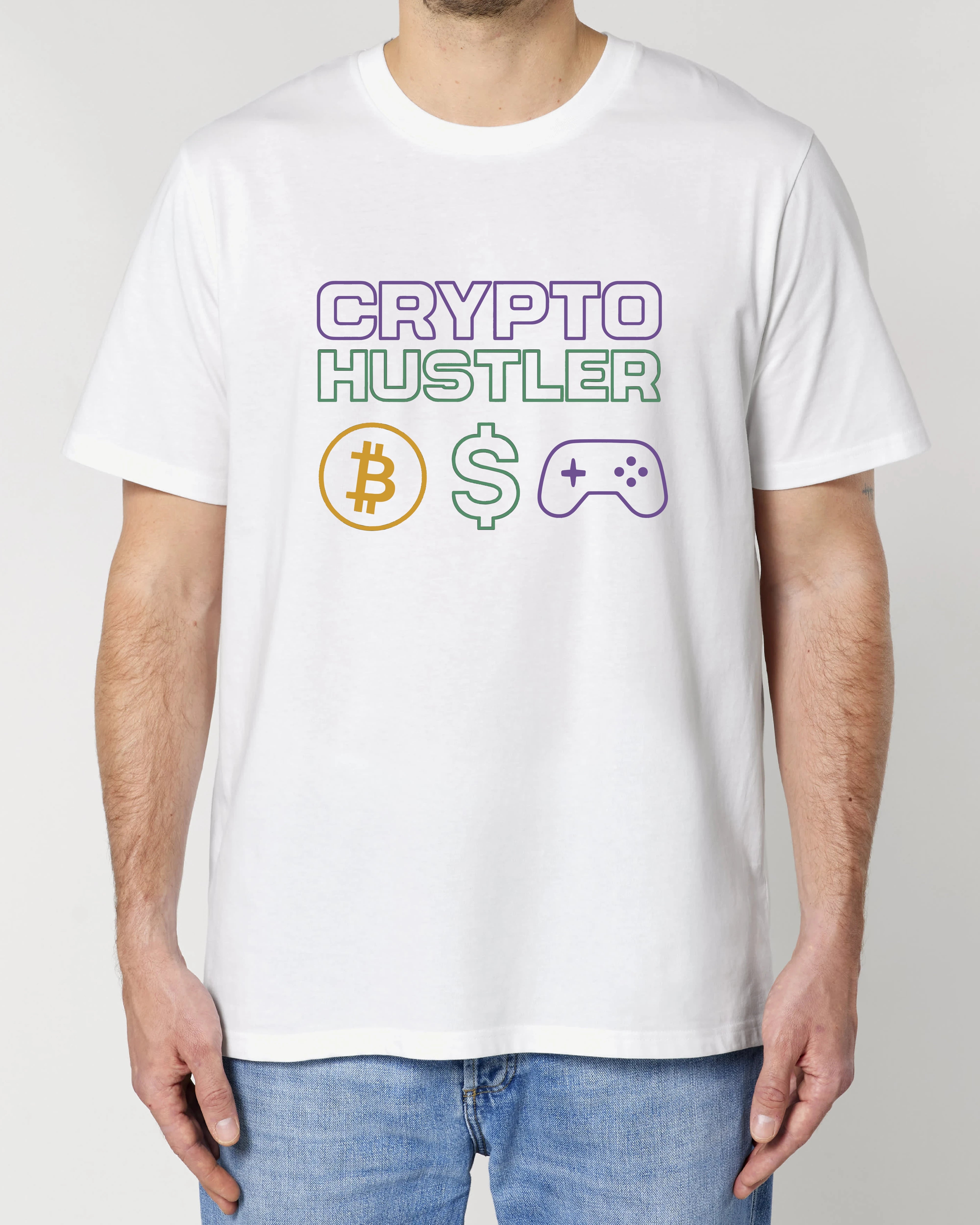 Crypto Hustler Bitcoin Dollar Gaming Crypto Shirt Weiß – Teeflix Krypto T-Shirt für Blockchain Trader