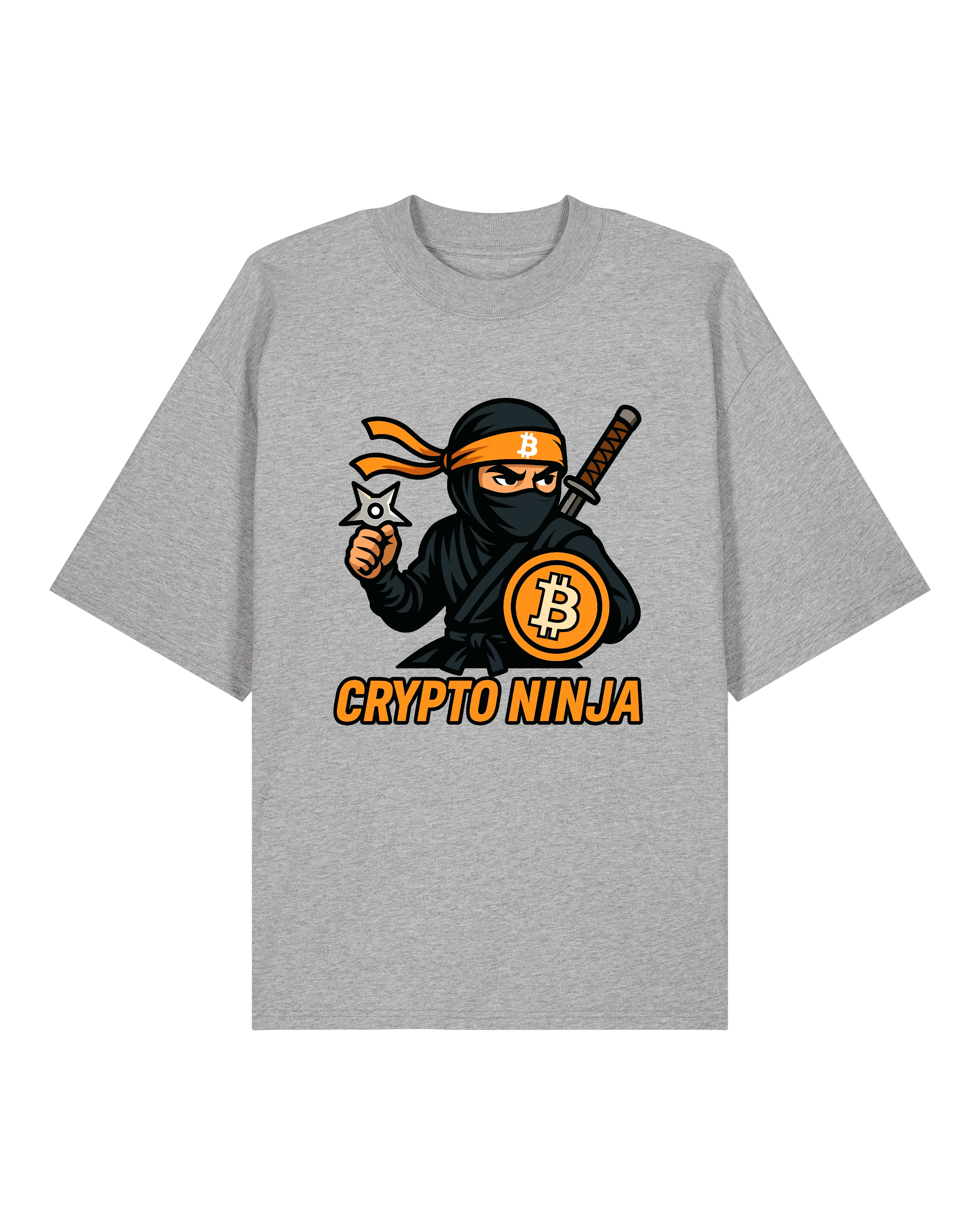 Oversized Crypto Ninja T-Shirt grau – Bitcoin Ninja Shirt für Krypto Nerds