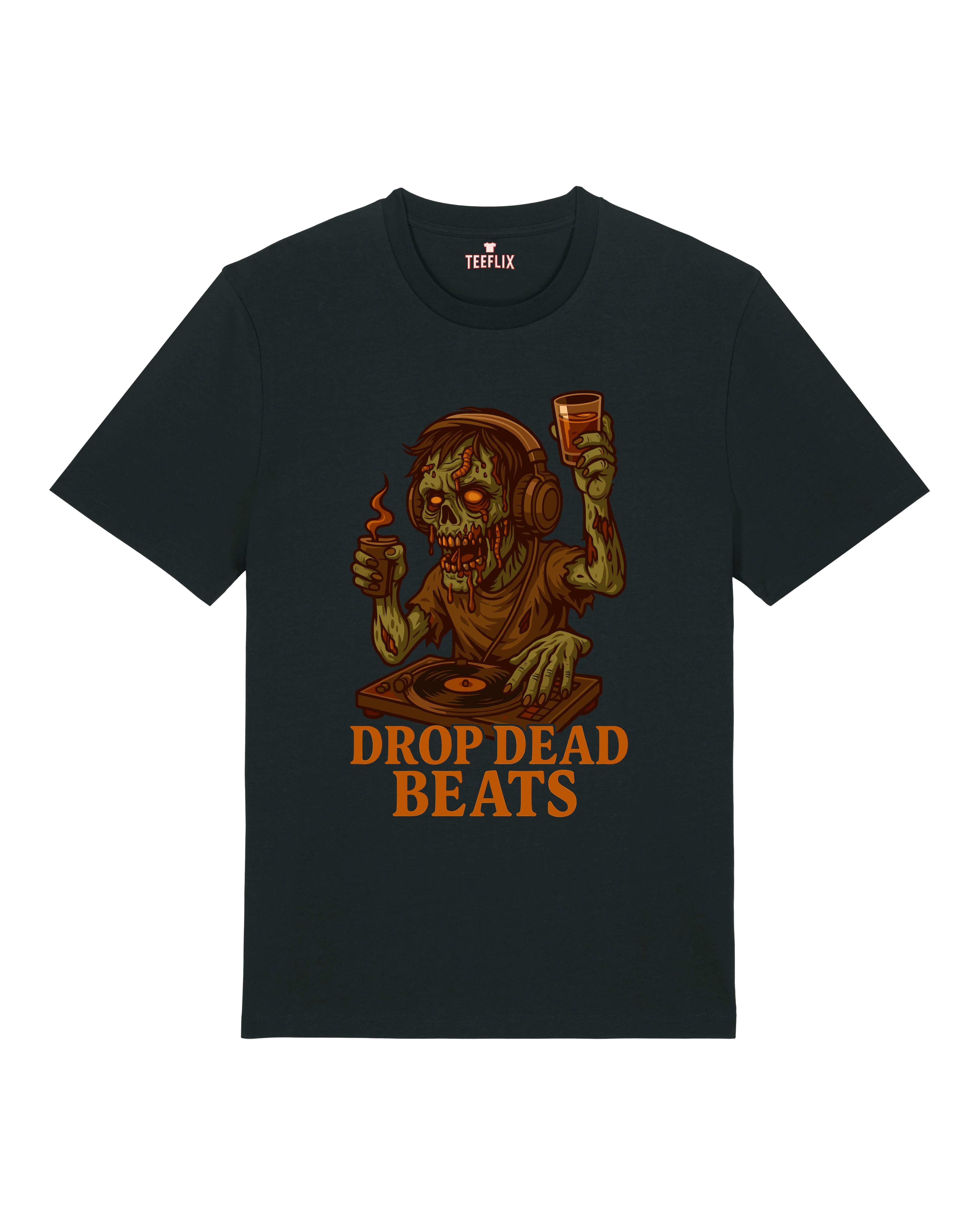 Drop Dead Beats Zombie Halloween Shirt in Schwarz – Lustiges Horror Spruchshirt, Unisex Normal, 100% Bio-Baumwolle, Teeflix