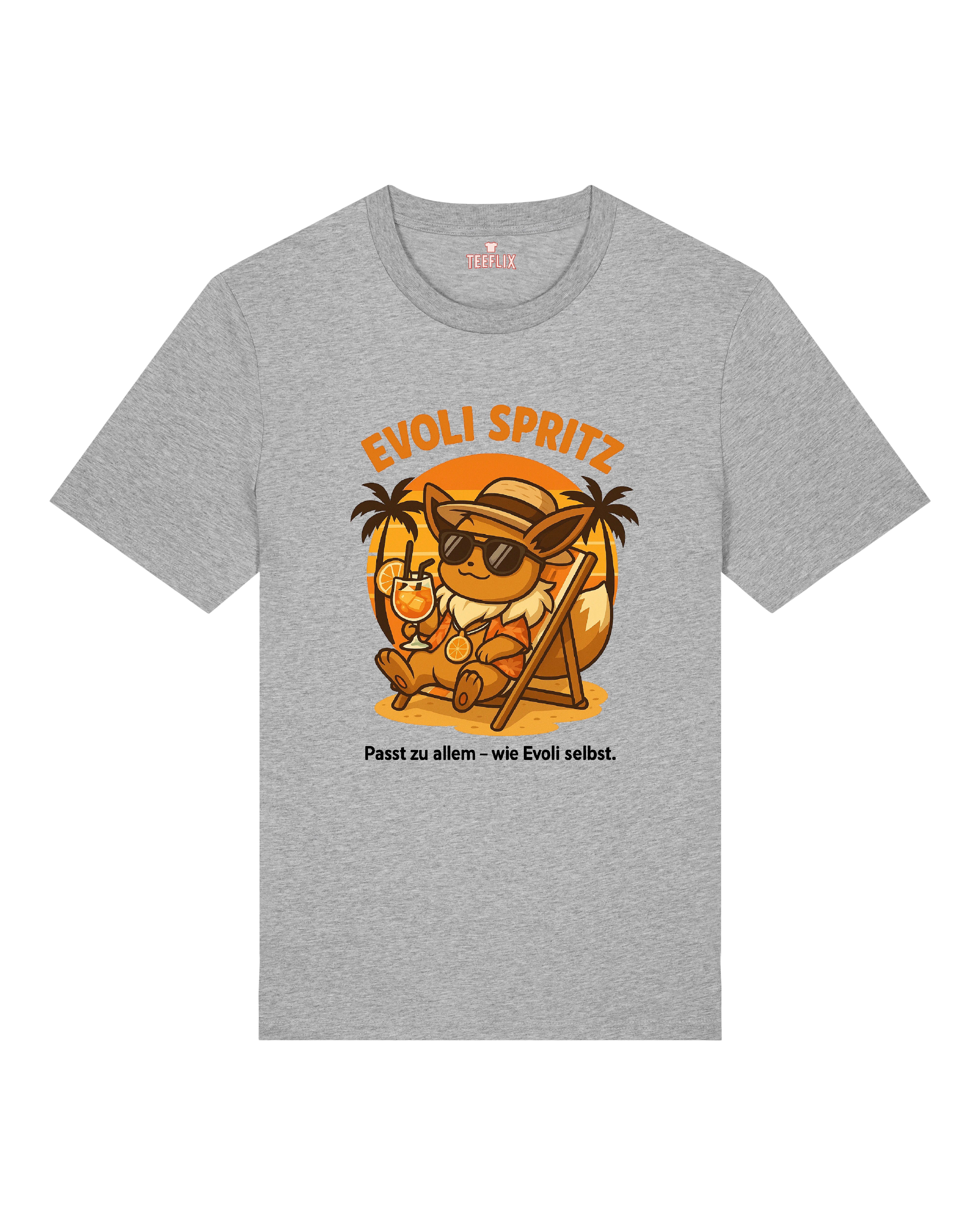 Graues Evoli Spritz T-Shirt mit Sommermotiv und Aperol Feeling