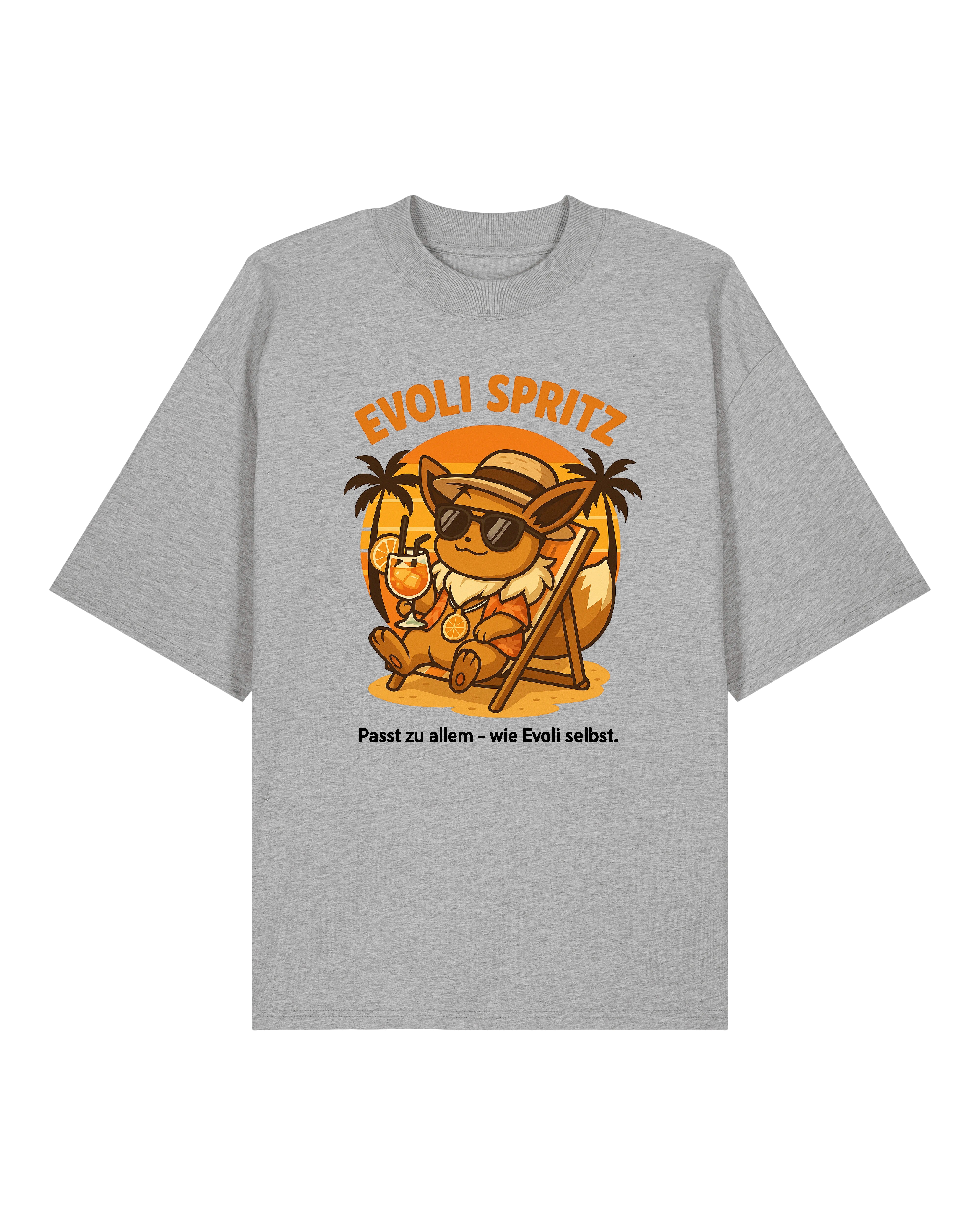 Graues Evoli Spritz T-Shirt mit Sommermotiv und Aperol Feeling