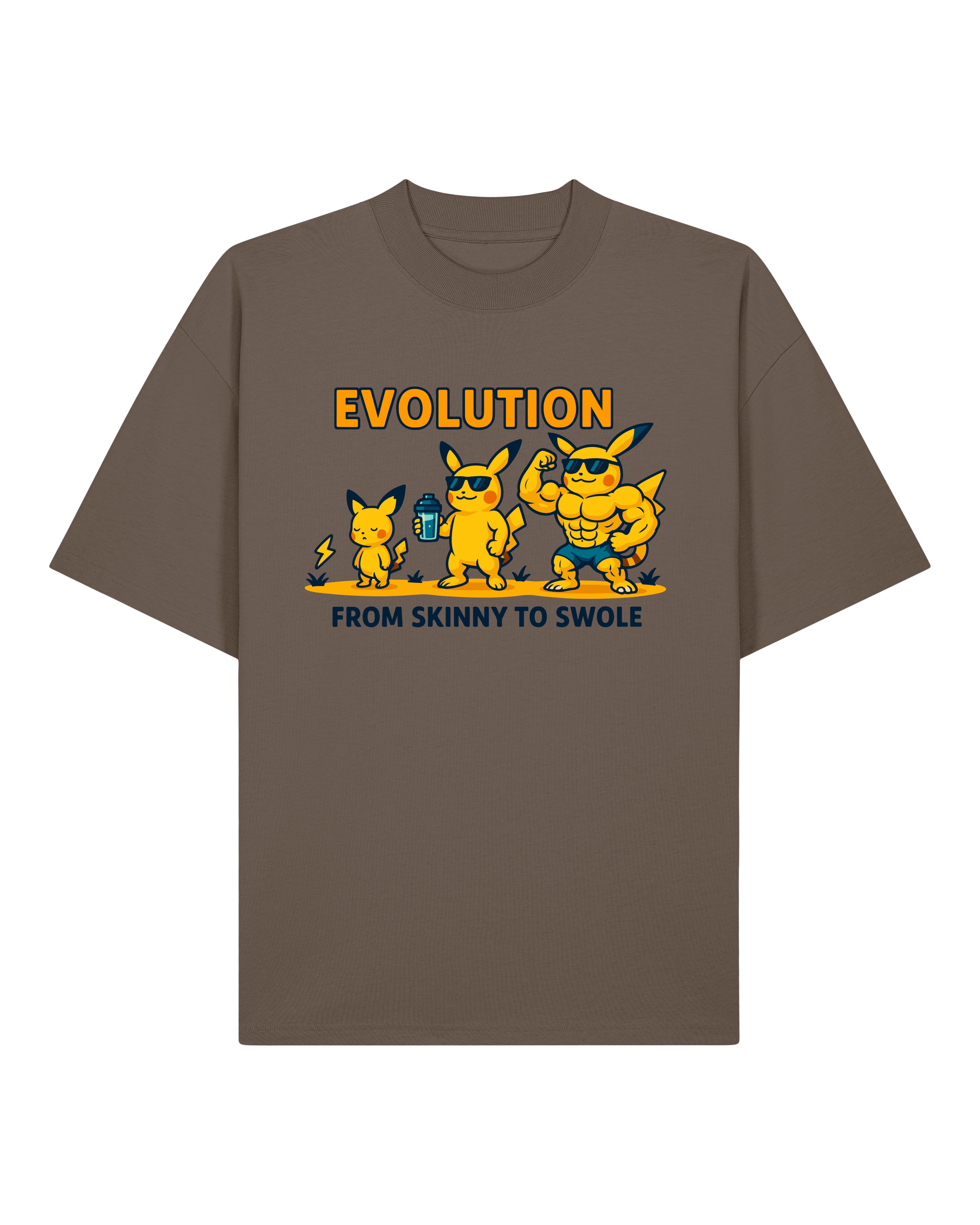 EVOLUTION Oversized Pump Cover Gym Shirt Braun – Lustiges Training Pump Cover Shirt von Teeflix