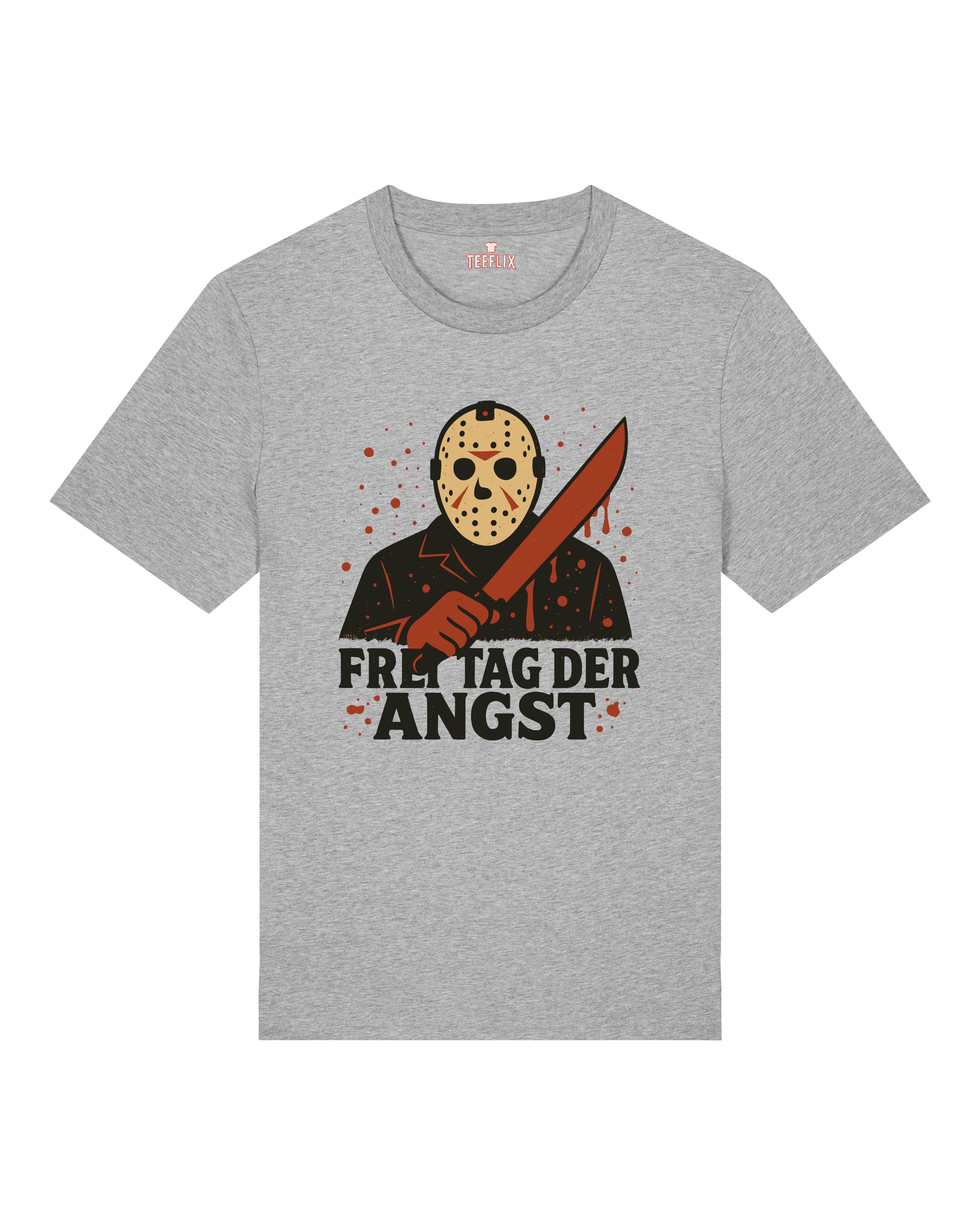 Grau meliertes Horror T-Shirt mit Halloween Motiv – Blutiges Slasher Design für Männer
