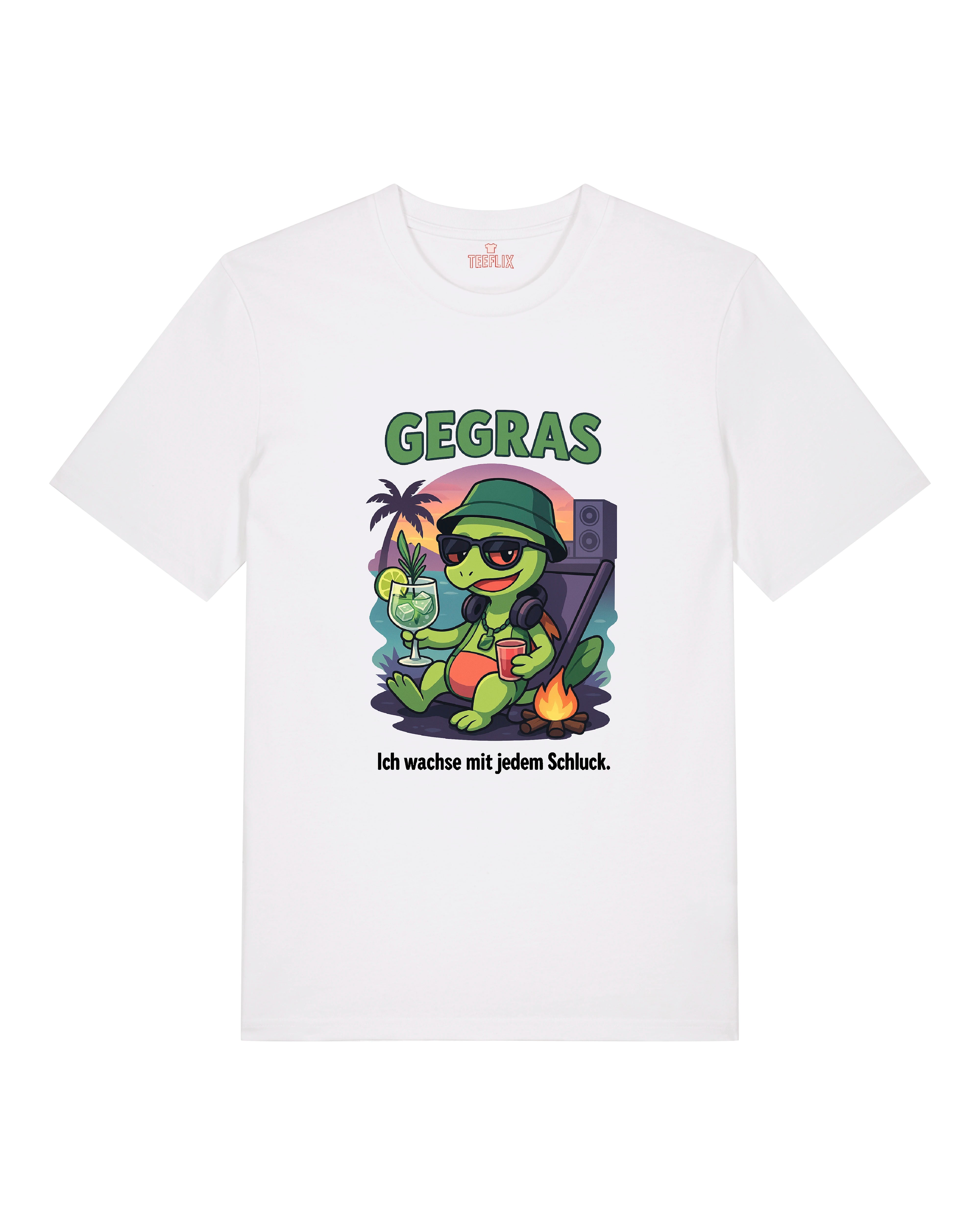 Weißes Gegras Funshirt mit lässigem Schildkröten-Design und Spruch