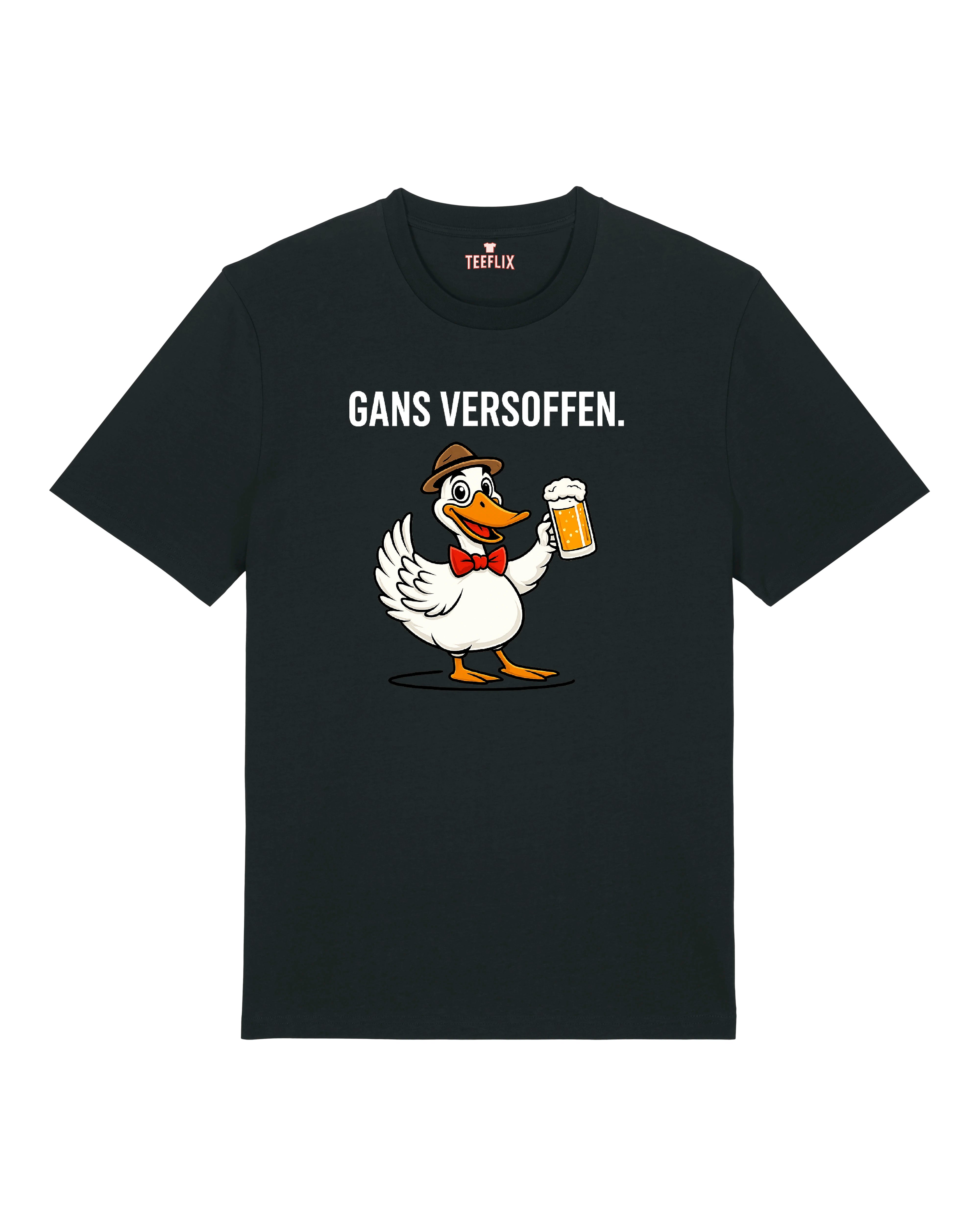 Produktabbildung des T-Shirts mit humorvollem Printmotiv von Teeflix. Erhältlich in verschiedenen Farben – perfekt für Fans von ausgefallener Streetwear, Festivals und ironischer Popkultur-Mode.