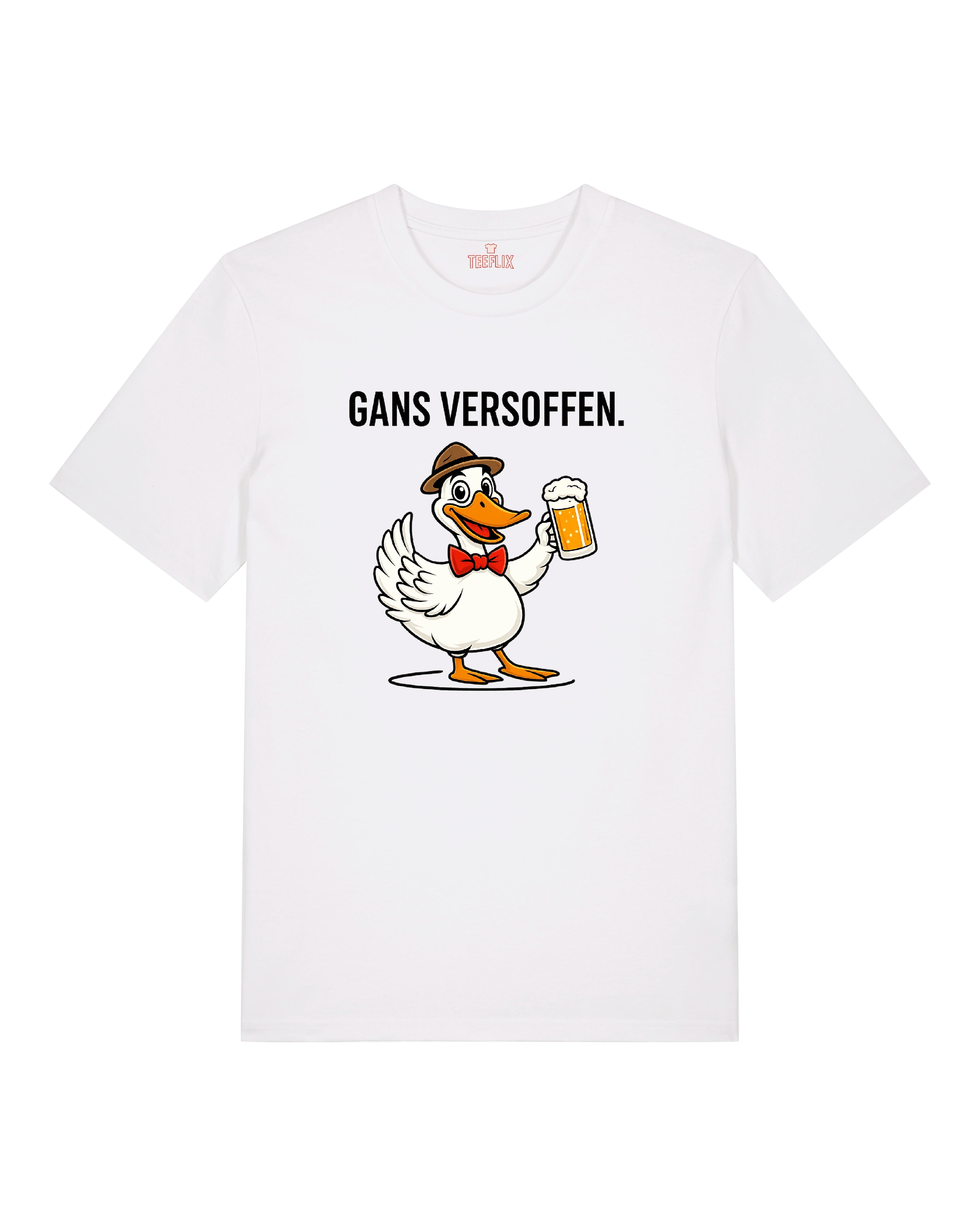 Produktabbildung des T-Shirts mit humorvollem Printmotiv von Teeflix. Erhältlich in verschiedenen Farben – perfekt für Fans von ausgefallener Streetwear, Festivals und ironischer Popkultur-Mode.