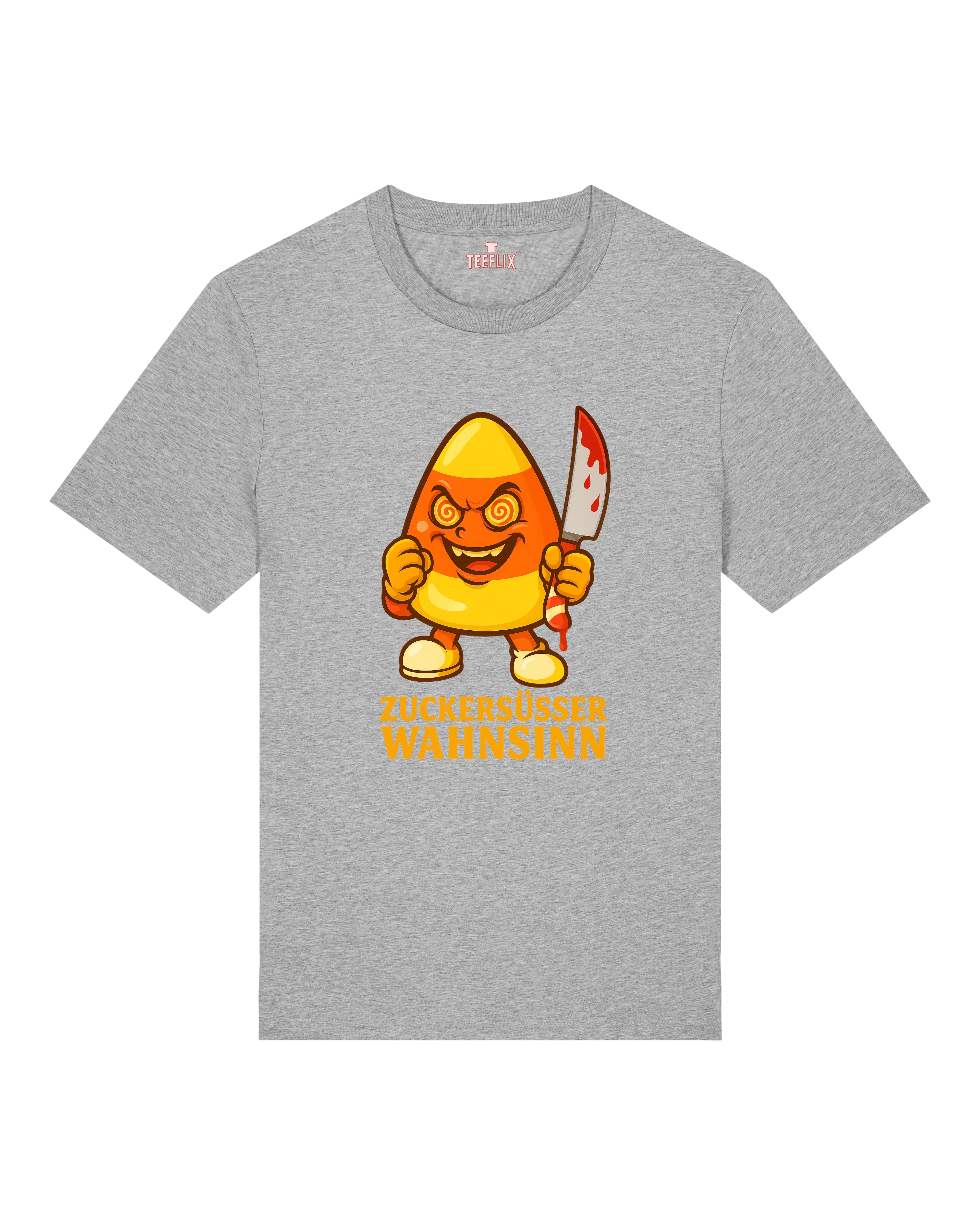 Graues Premium T-Shirt mit verrücktem Süßigkeiten-Motiv – Zuckersüßer Wahnsinn – Teeflix