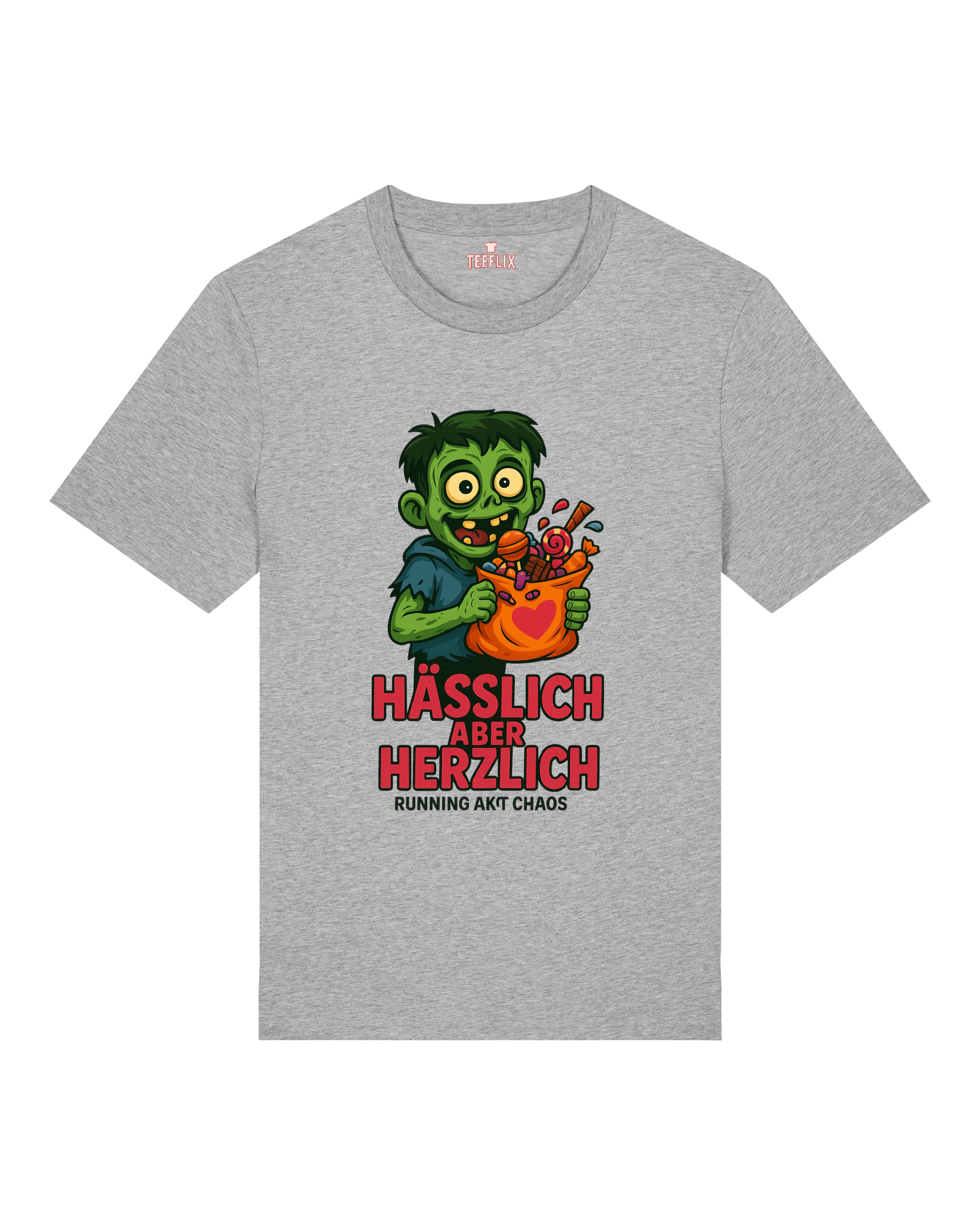 Witziges Halloween Unisex Shirt – Zombie Grau – Hässlich aber Herzlich – Teeflix