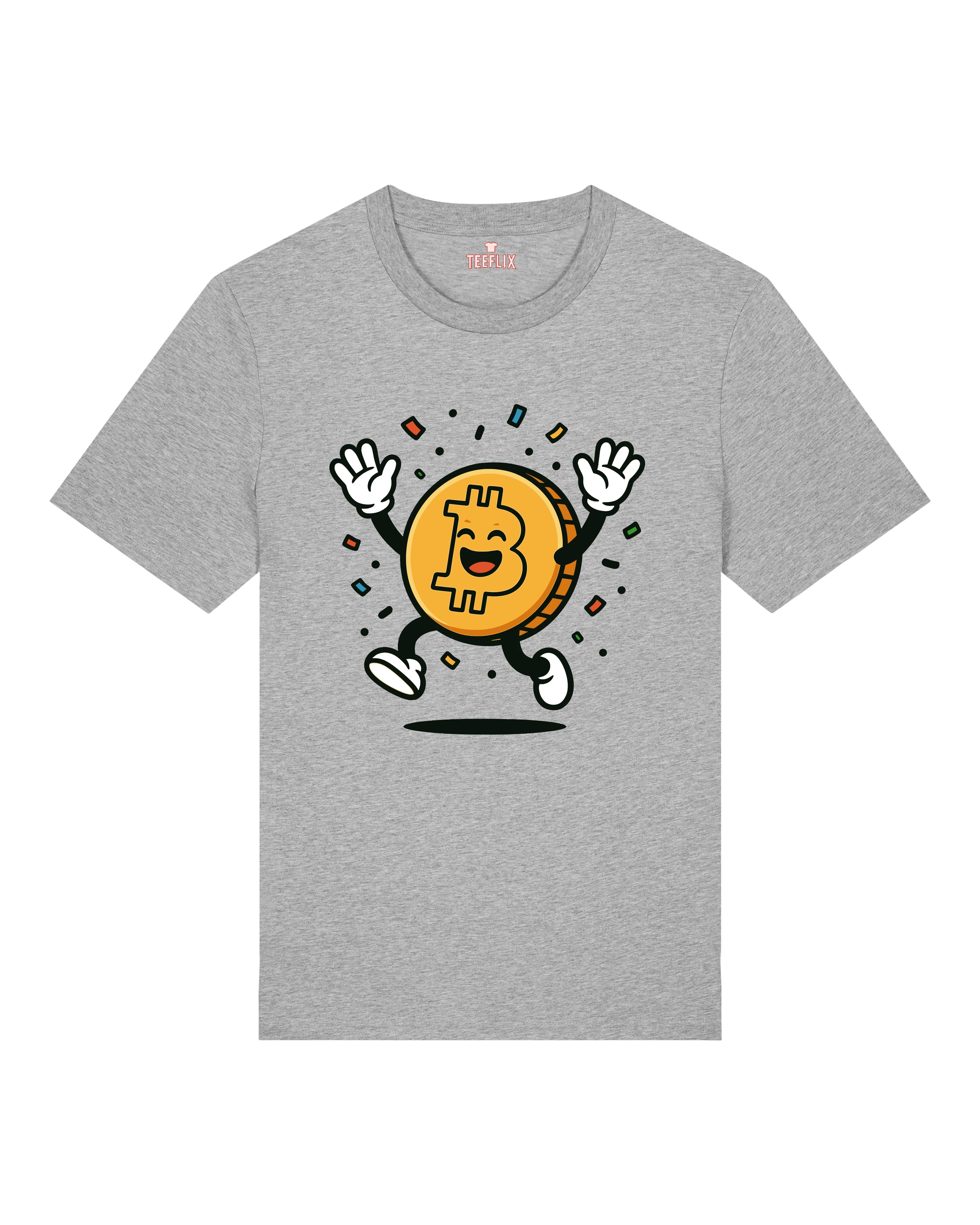 Graues Bitcoin Cartoon Shirt – Lustiges BTC Coin Design auf Premium Unisex Shirt von Teeflix