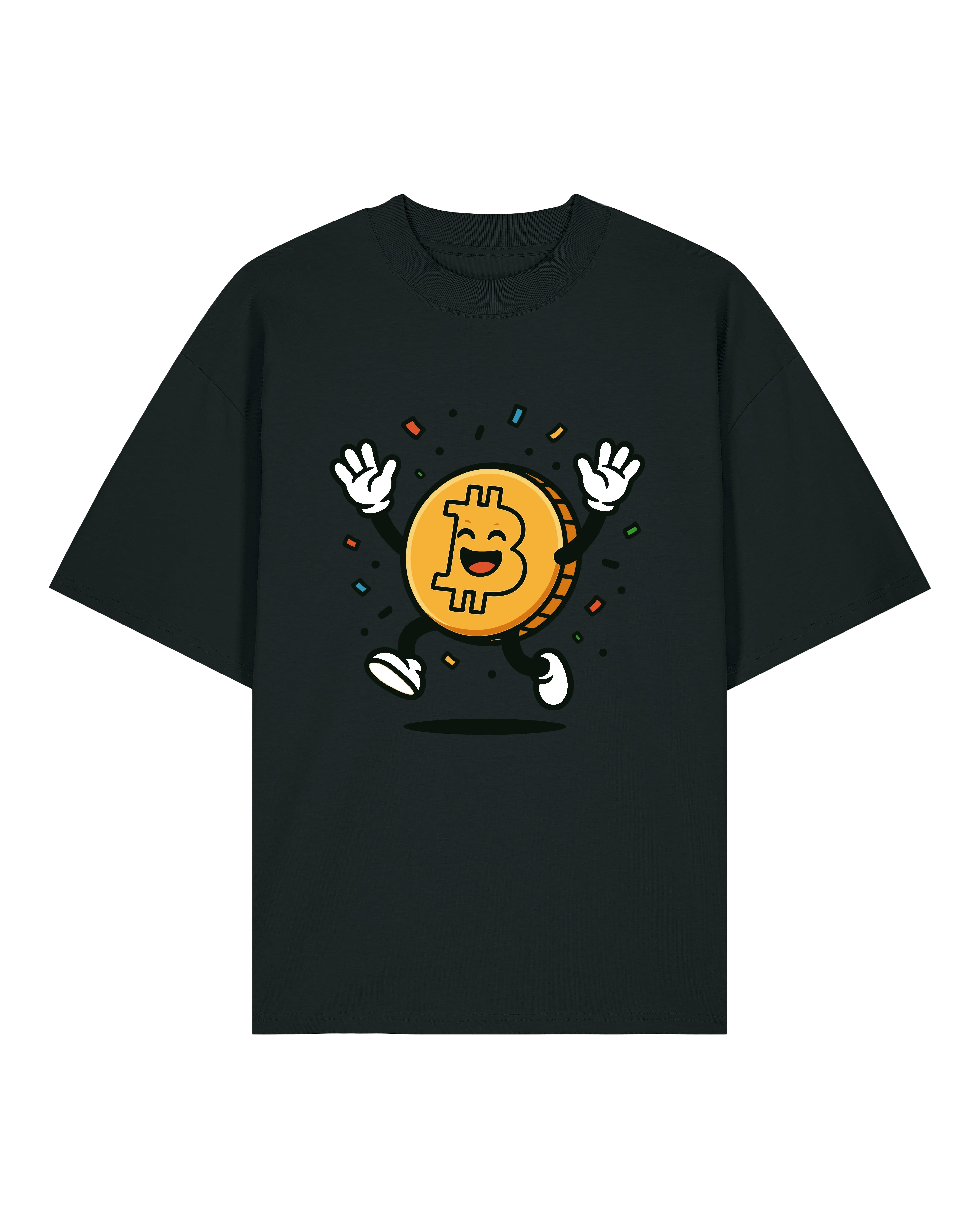 Oversized Happy Bitcoin Shirt in Schwarz – Lustiges Bitcoin Motiv auf Premium Unisex Shirt von Teeflix