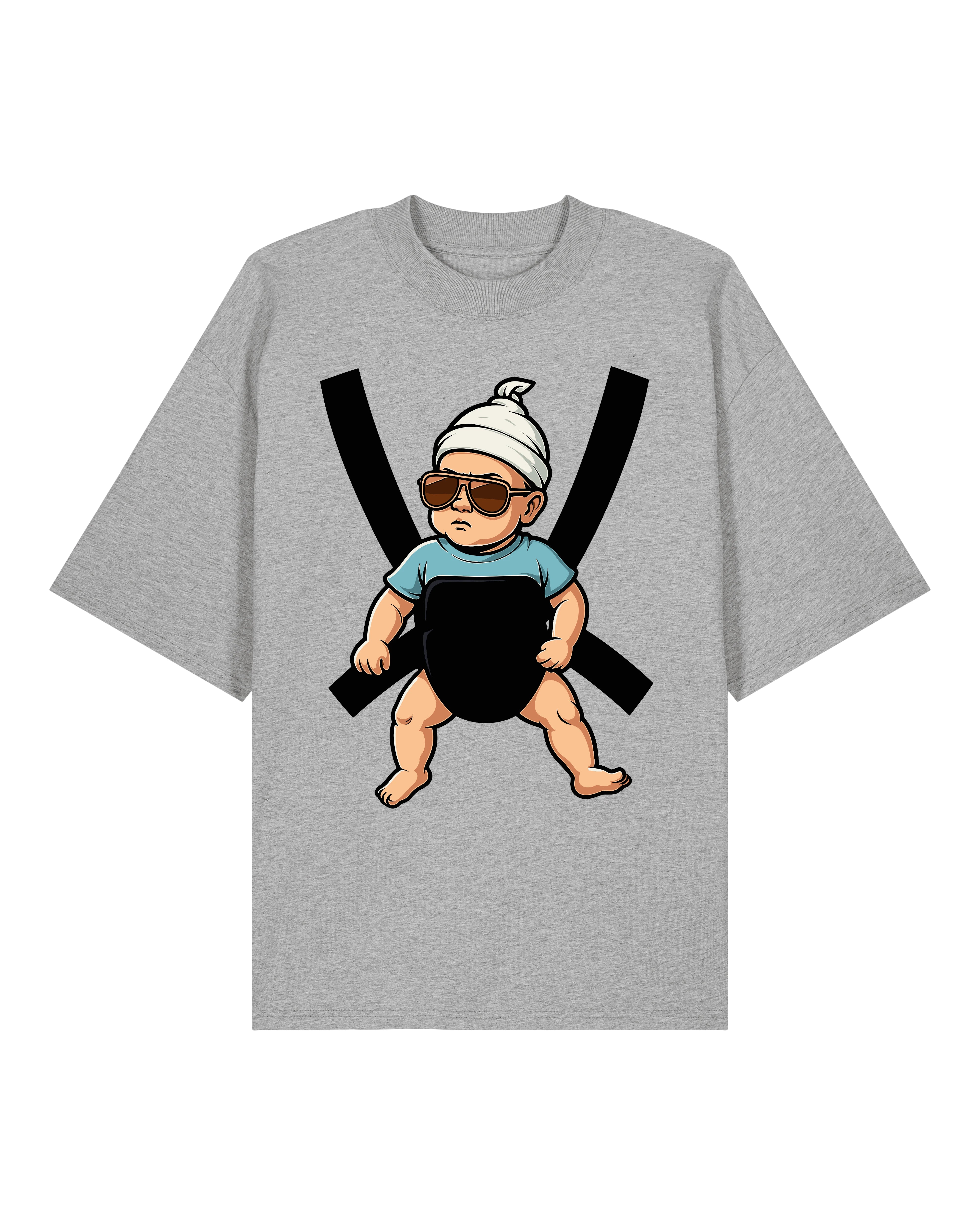 Teeflix JGA Shirt Herren in Grau, Oversized Schnitt, Hangover Baby Design, 100% Bio-Baumwolle