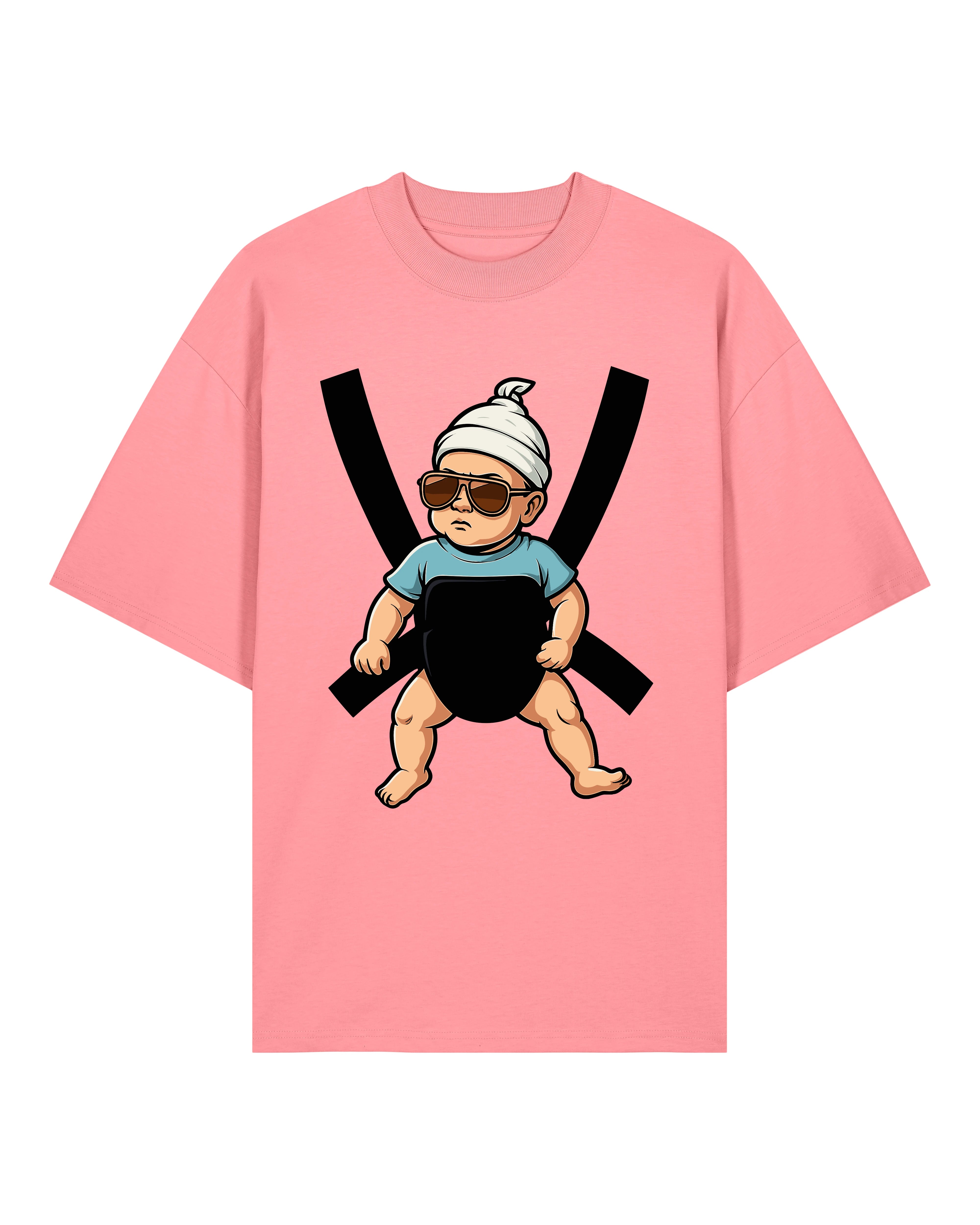 Teeflix JGA Shirt Herren in Rosa, Oversized Schnitt, Hangover Baby Design, 100% Bio-Baumwolle