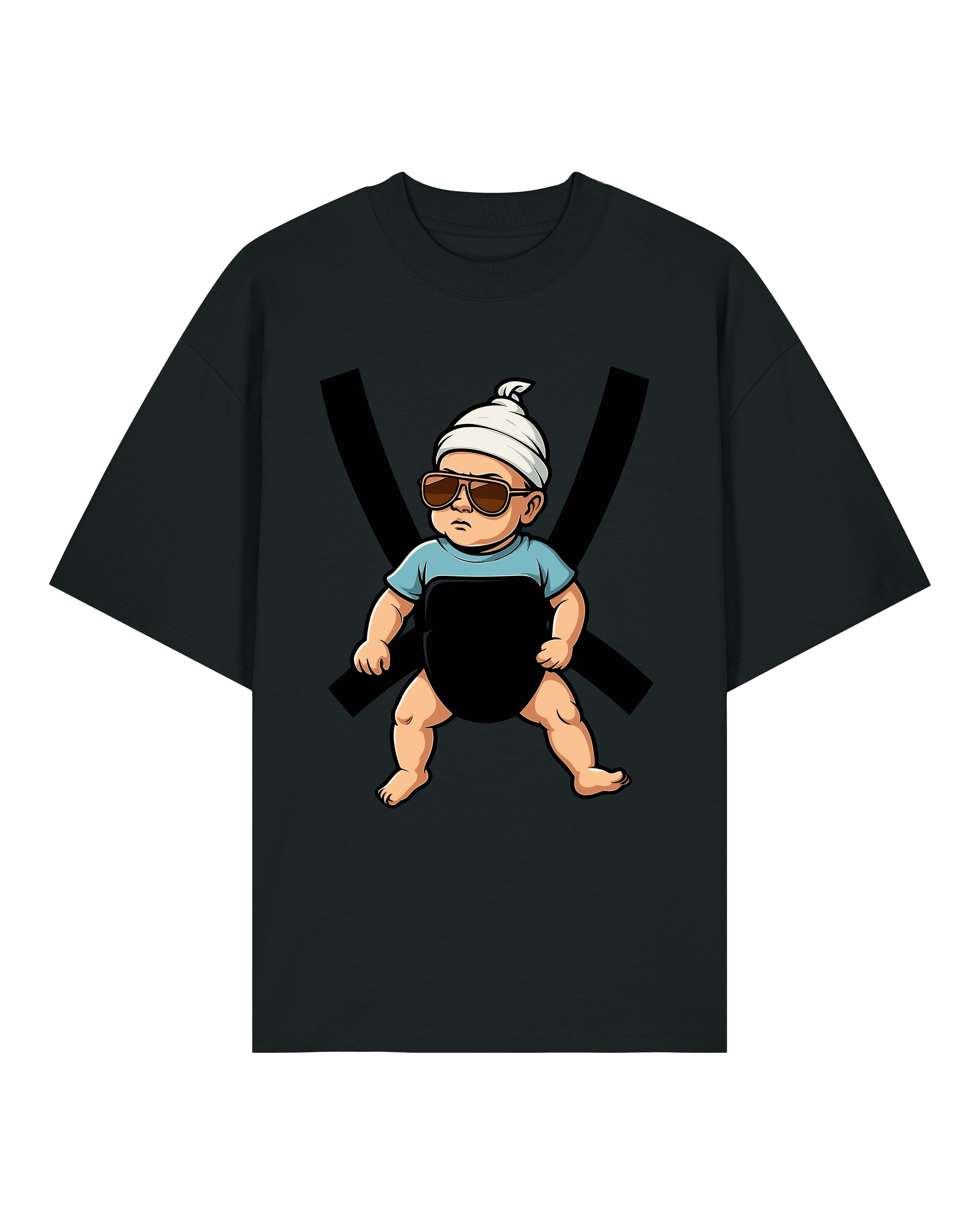 Teeflix JGA Shirt Herren in Schwarz, Oversized Schnitt, Hangover Baby Design, 100% Bio-Baumwolle