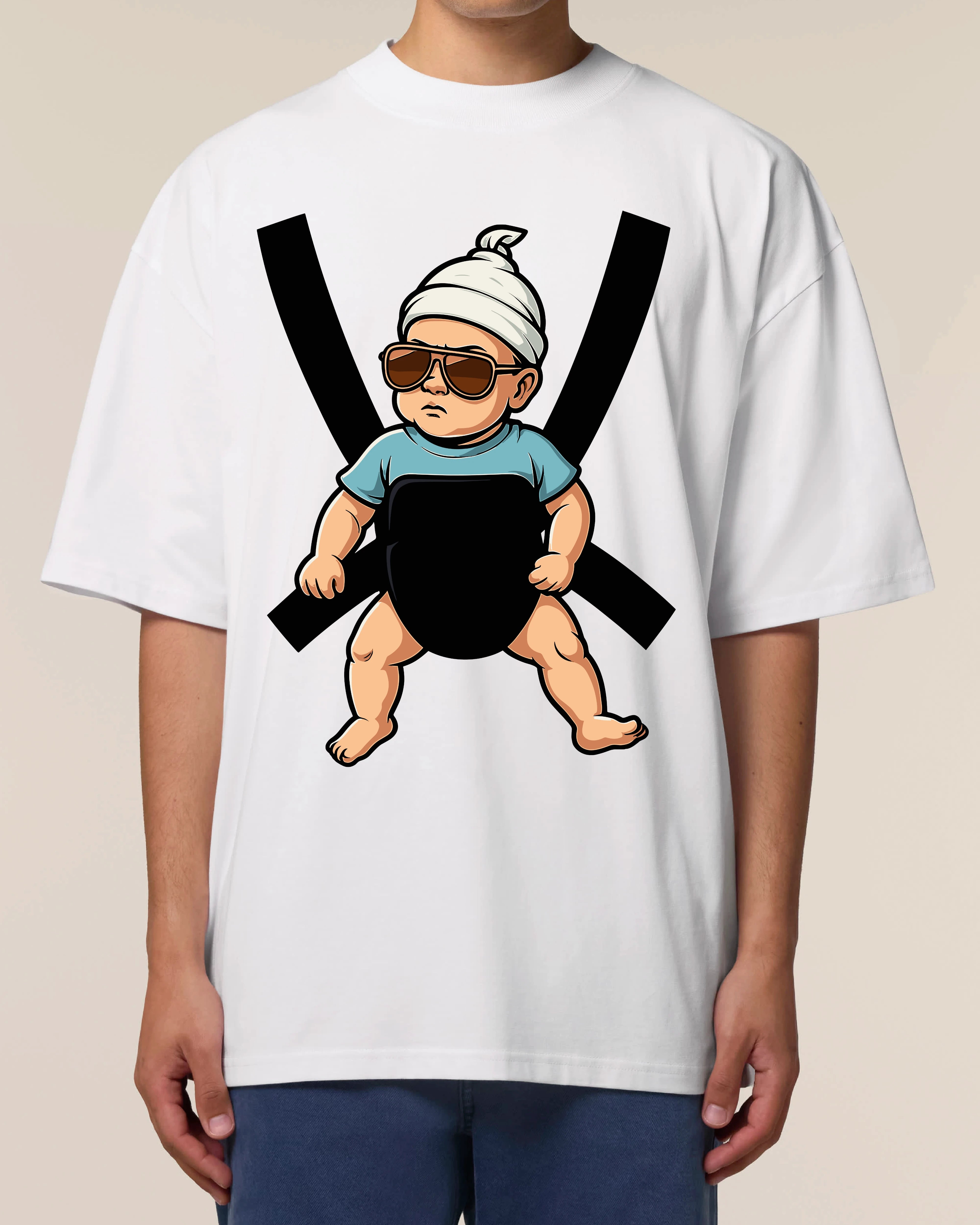Teeflix JGA Shirt Herren in Weiß, Oversized Schnitt, Hangover Baby Design, 100% Bio-Baumwolle