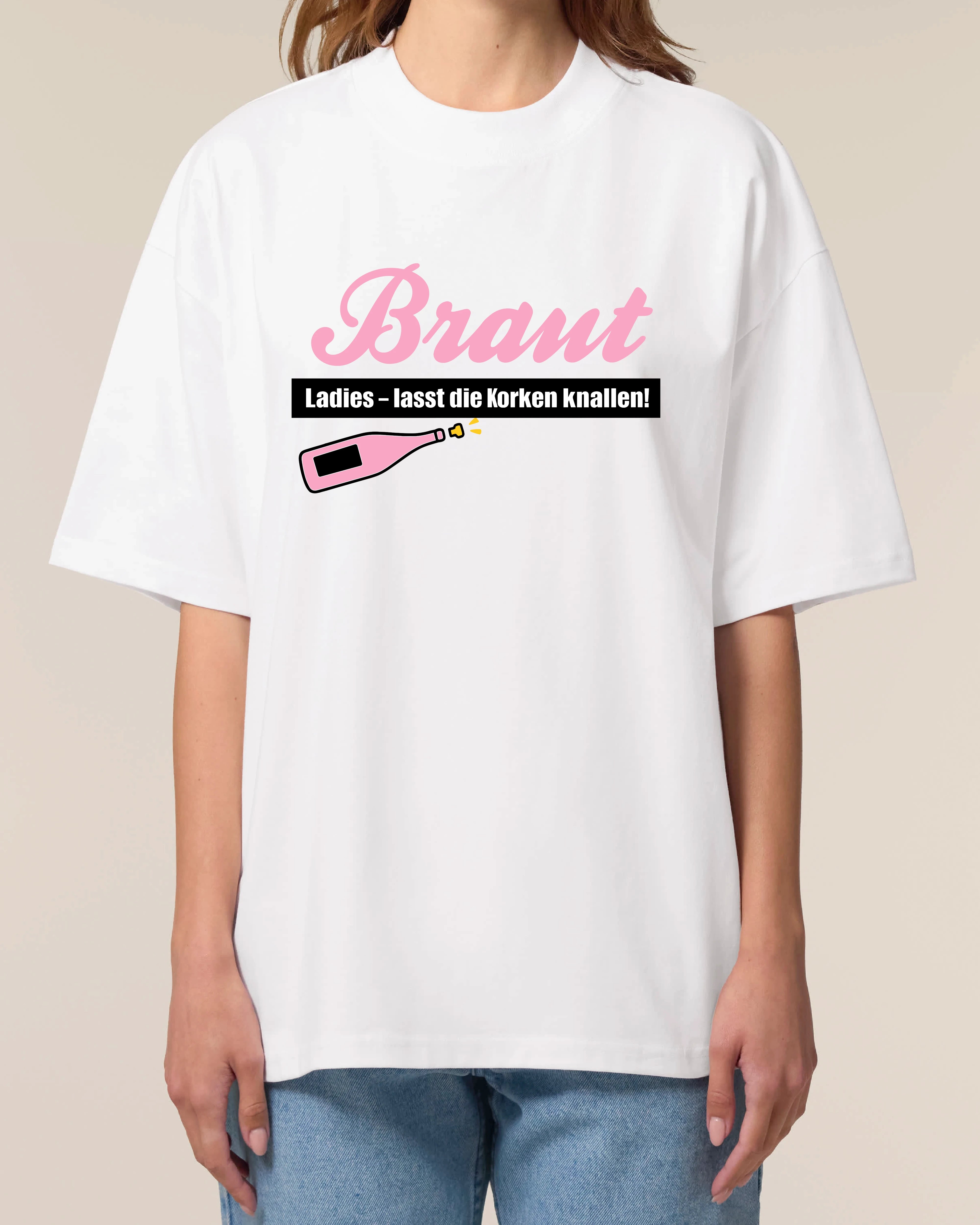 JGA T-Shirt Braut in Weiß, Oversized Fit, 100 % Bio-Baumwolle, Teeflix