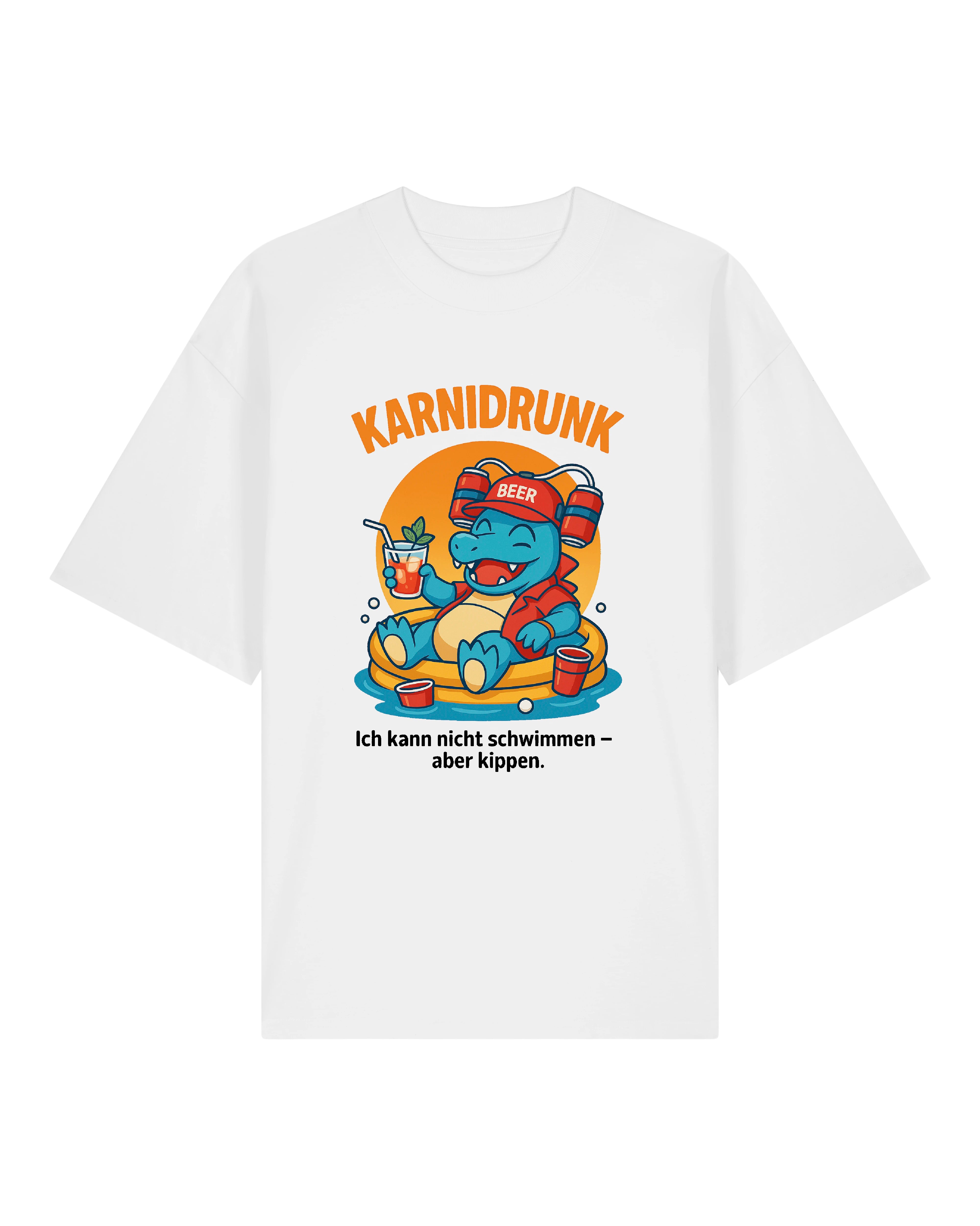 Weißes T-Shirt mit lustigem Karnidrunk Druck und Bierhelm