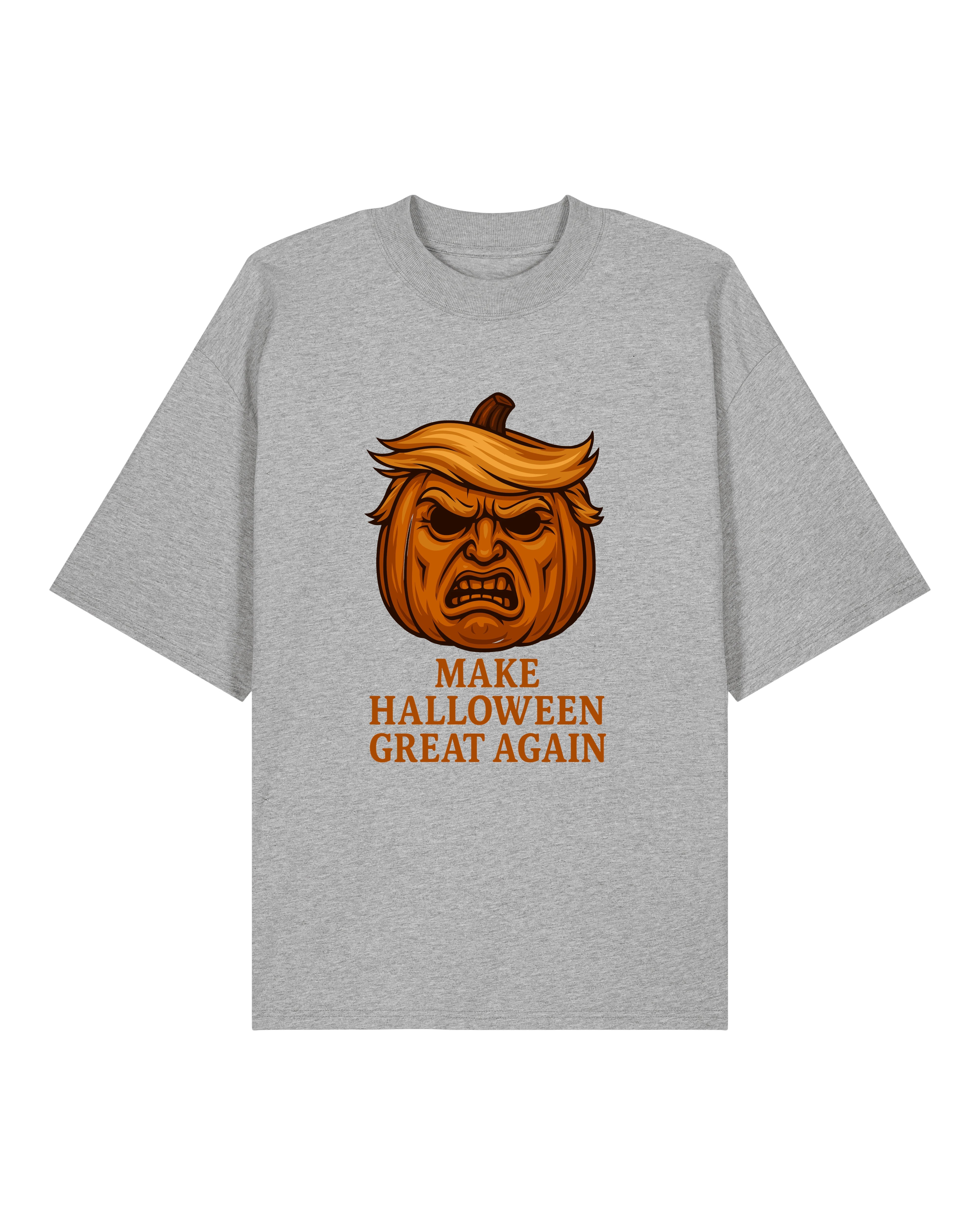 Make Halloween Great Again Halloween Shirt in Grau – Oversized, Lustiges Horror Spruchshirt mit Kürbis, 100% Bio-Baumwolle, Teeflix