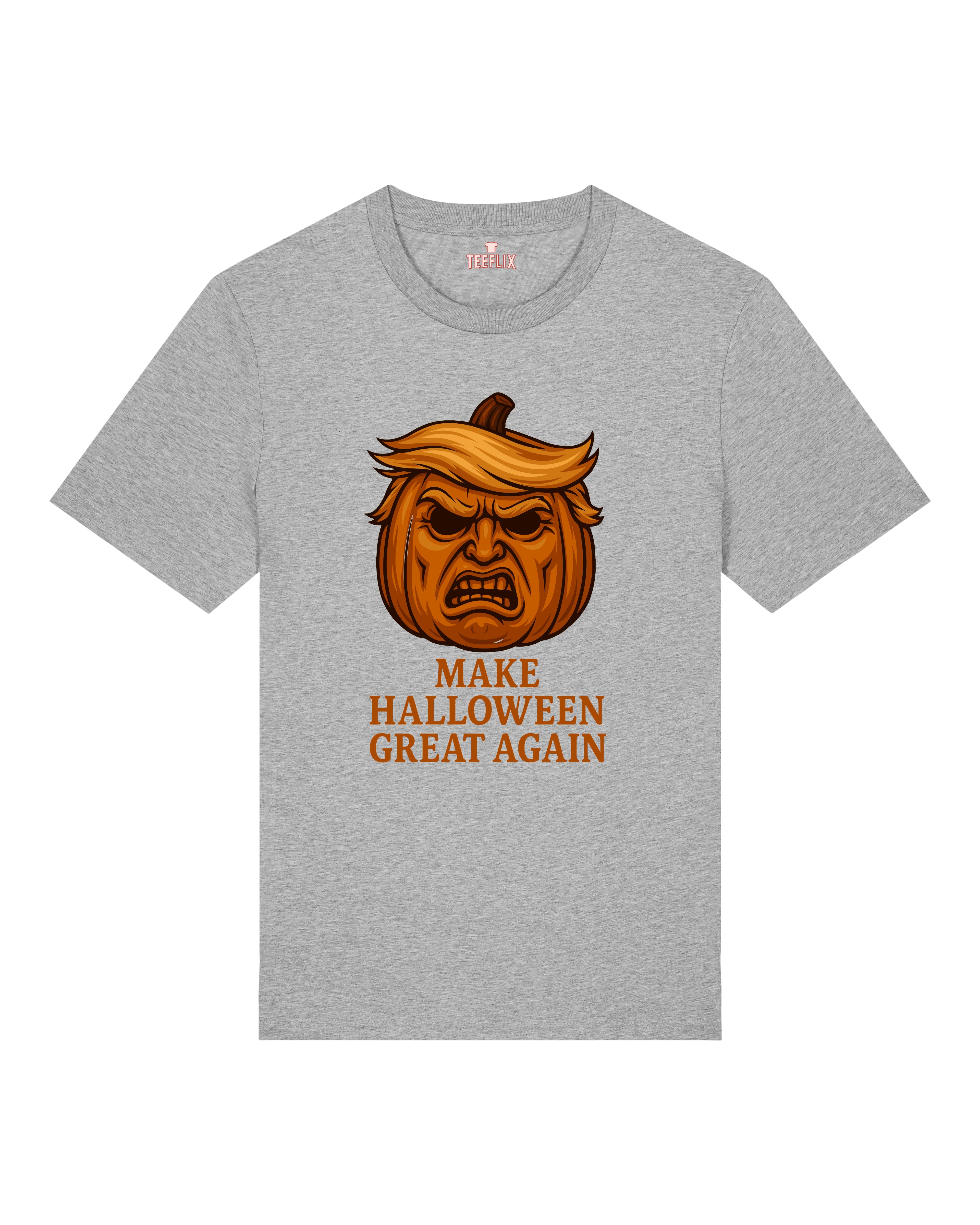 Make Halloween Great Again Halloween Shirt in Grau – Oversized, Lustiges Horror Spruchshirt mit Kürbis, 100% Bio-Baumwolle, Teeflix