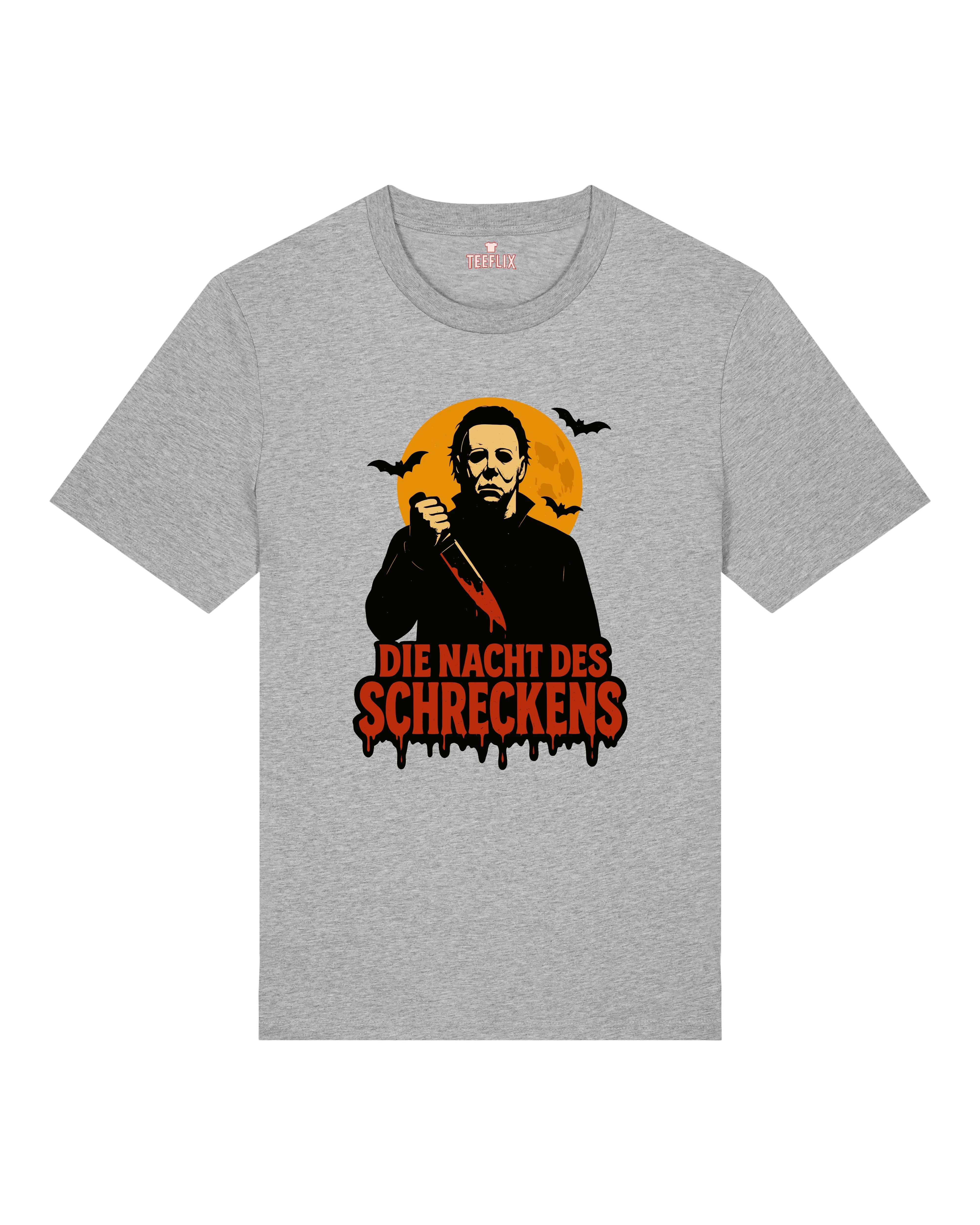 Graues Halloween T-Shirt mit Messer Motiv – Die Nacht des Schreckens Slasher Design