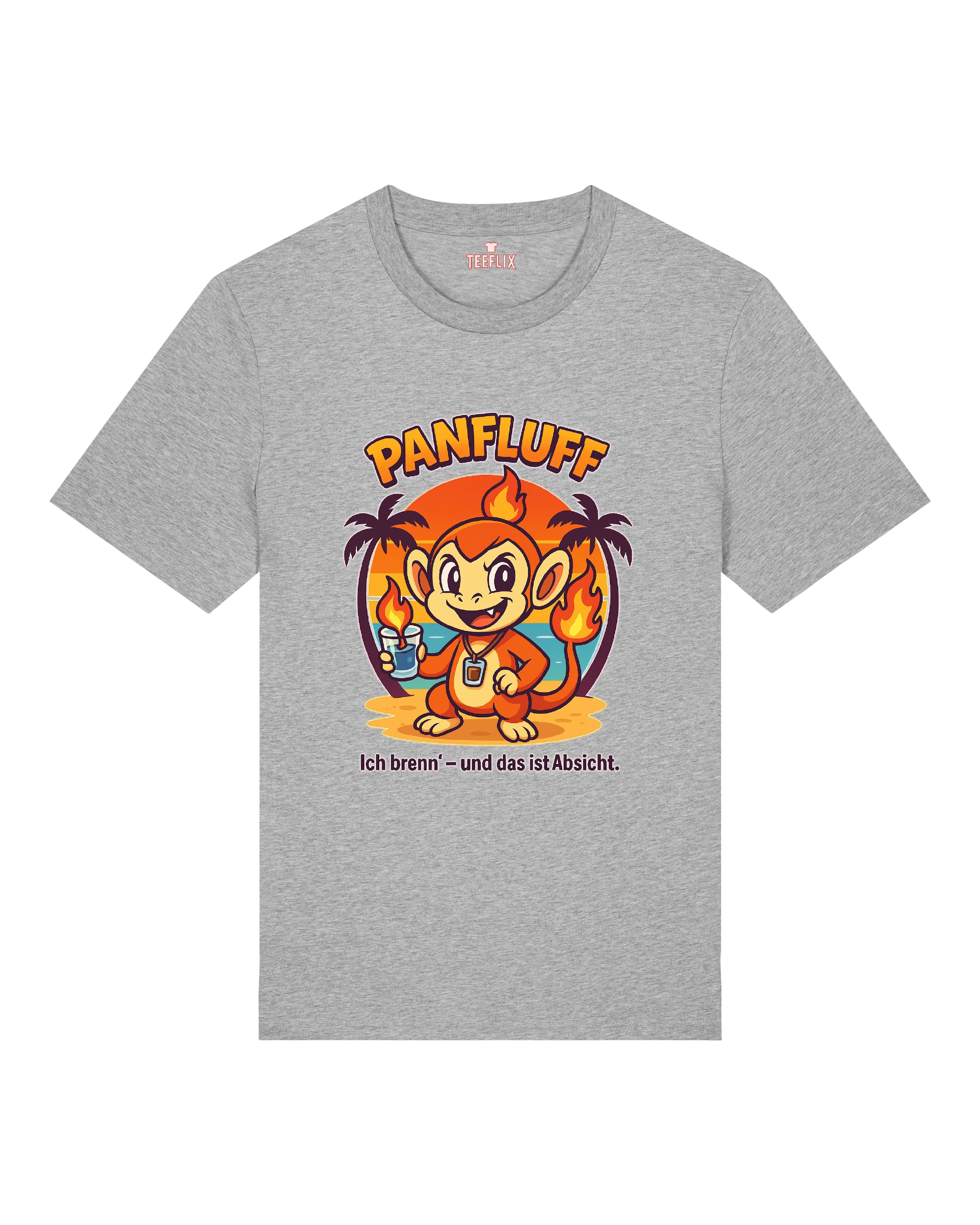 PANFLUFF T-Shirt in Grau – stylisches Sommer-Shirt mit brennender Botschaft.